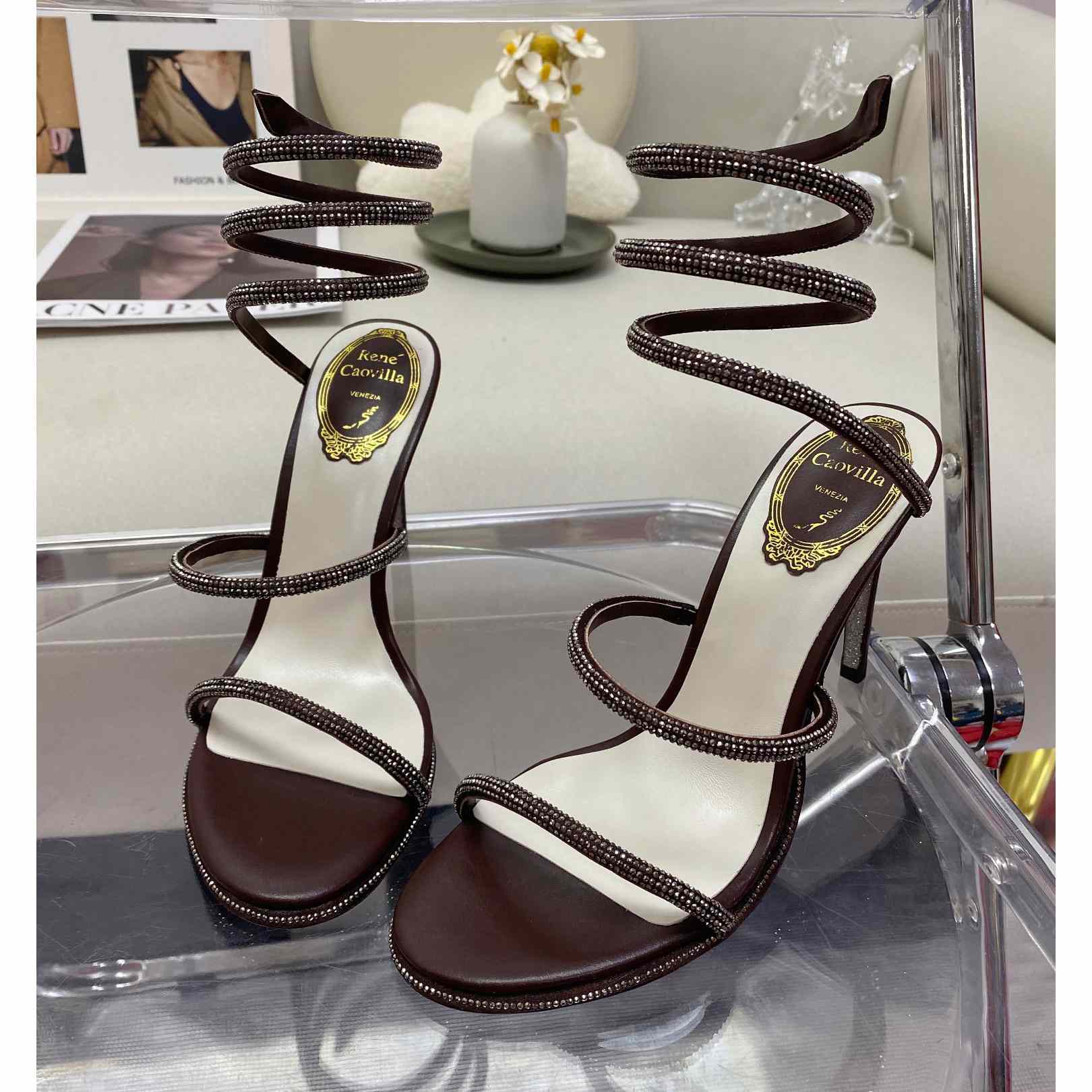 Rene Caovilla Cleo Crystal Coffee Sandal - DesignerGu