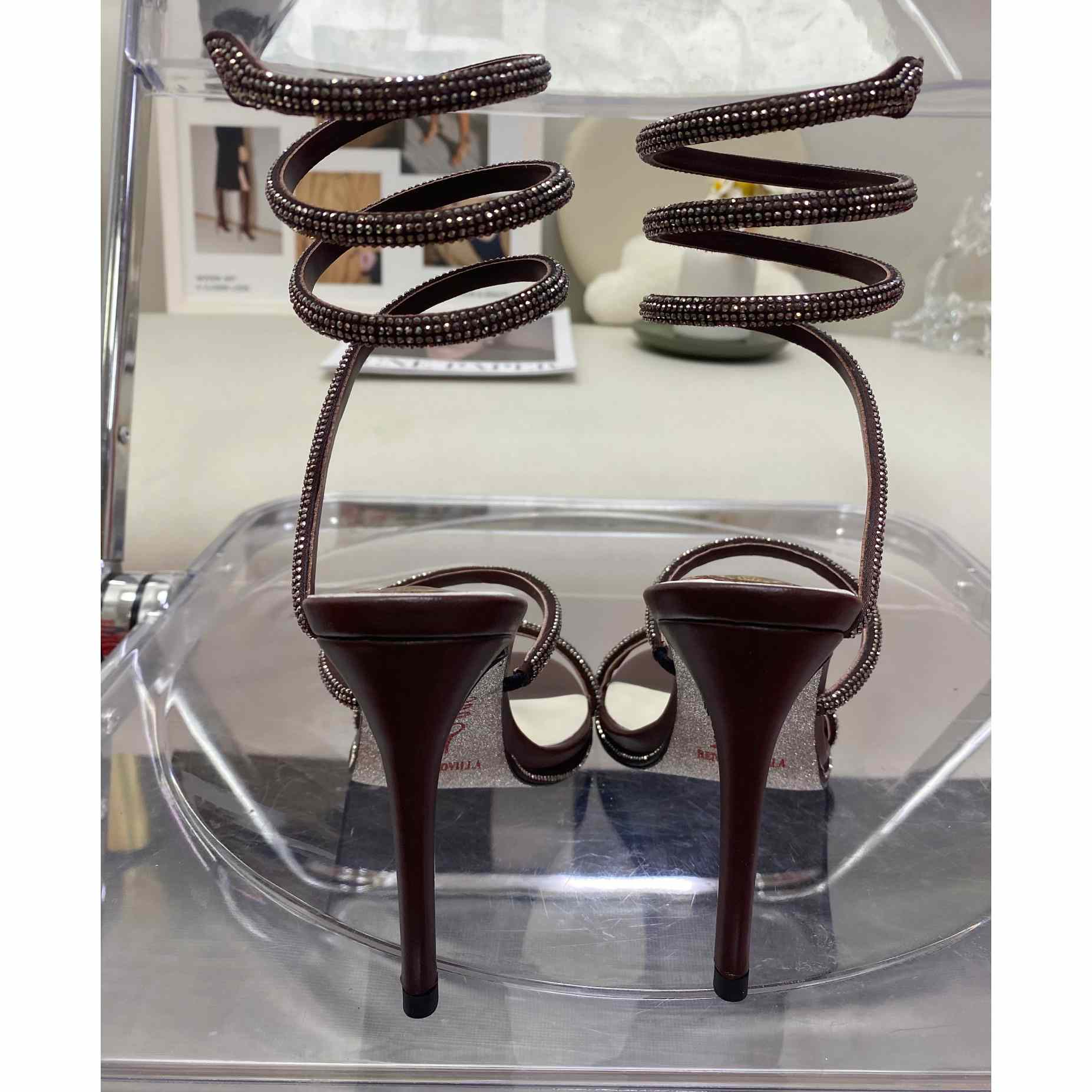 Rene Caovilla Cleo Crystal Coffee Sandal - DesignerGu