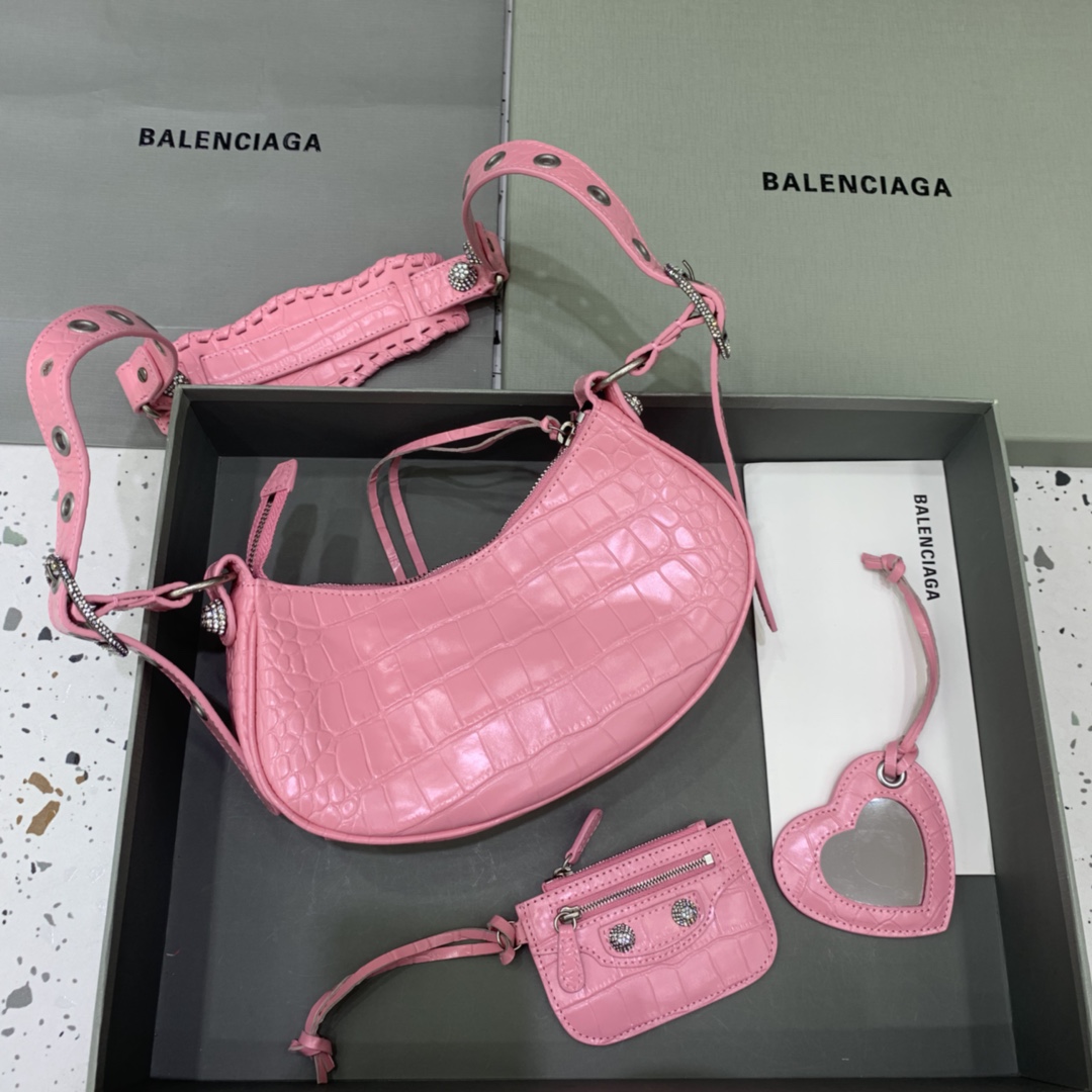 Balenciaga Le Cagole Small Shoulder Bag Crocodile Embossed In Pink - DesignerGu