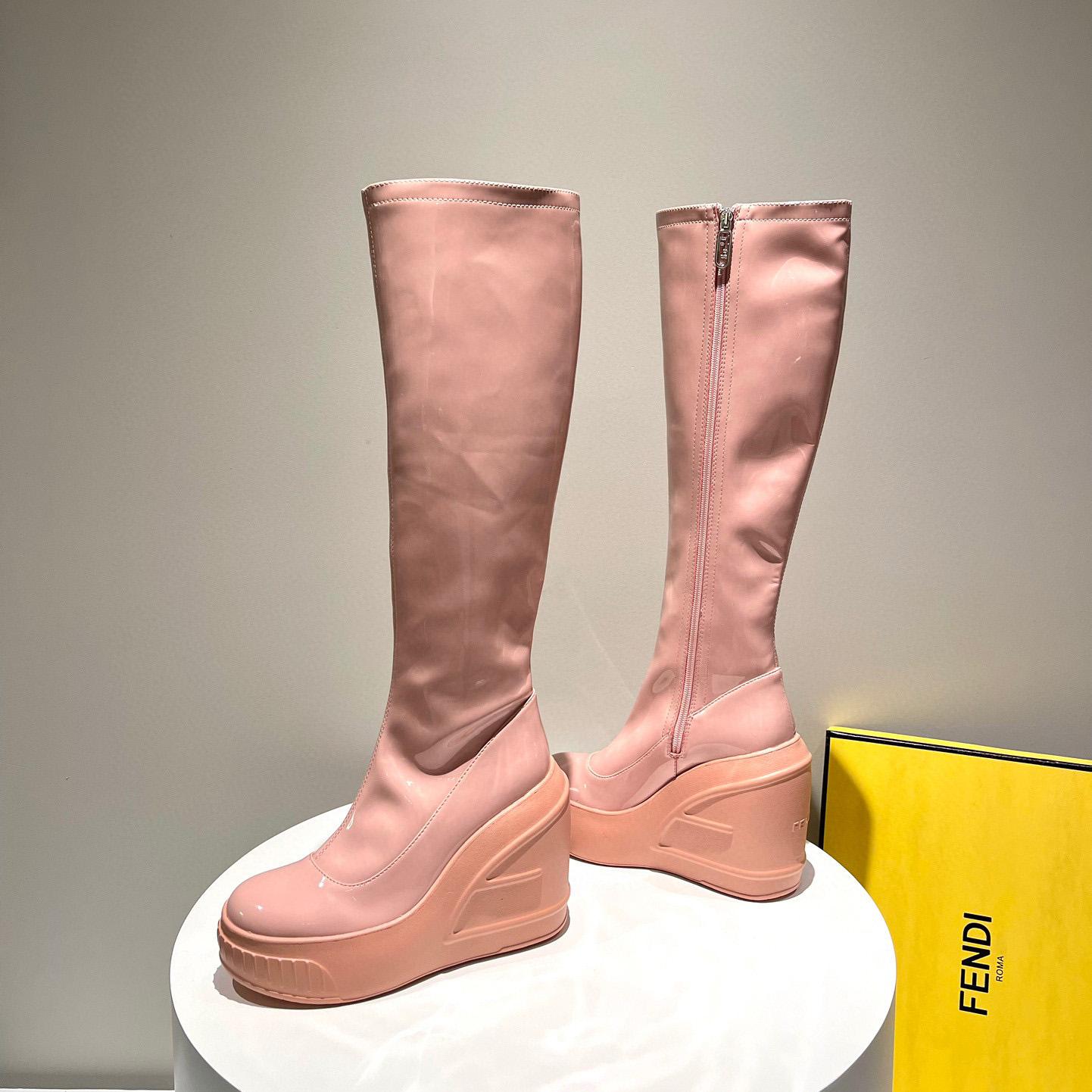 Fendi Fashion Show Pink Patent Leather Boots - DesignerGu