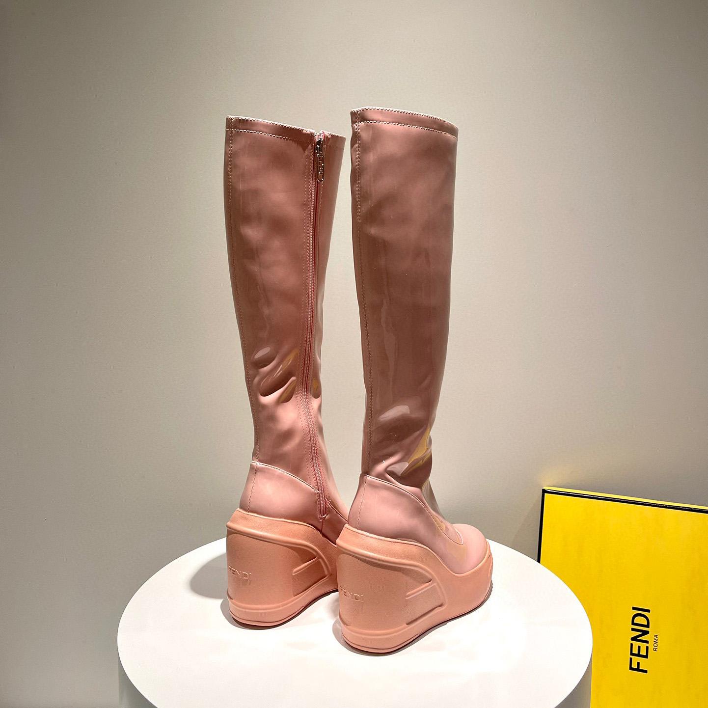 Fendi Fashion Show Pink Patent Leather Boots - DesignerGu