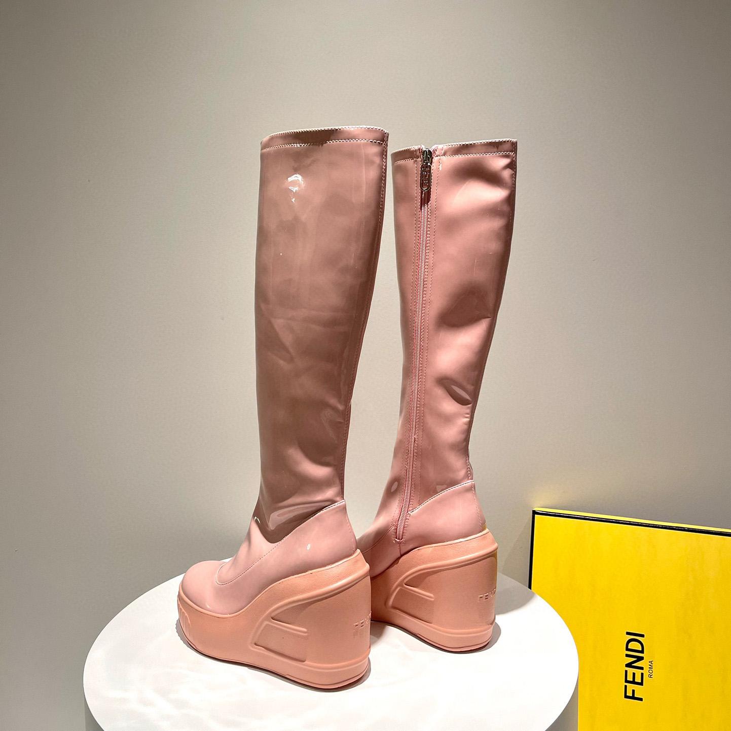 Fendi Fashion Show Pink Patent Leather Boots - DesignerGu