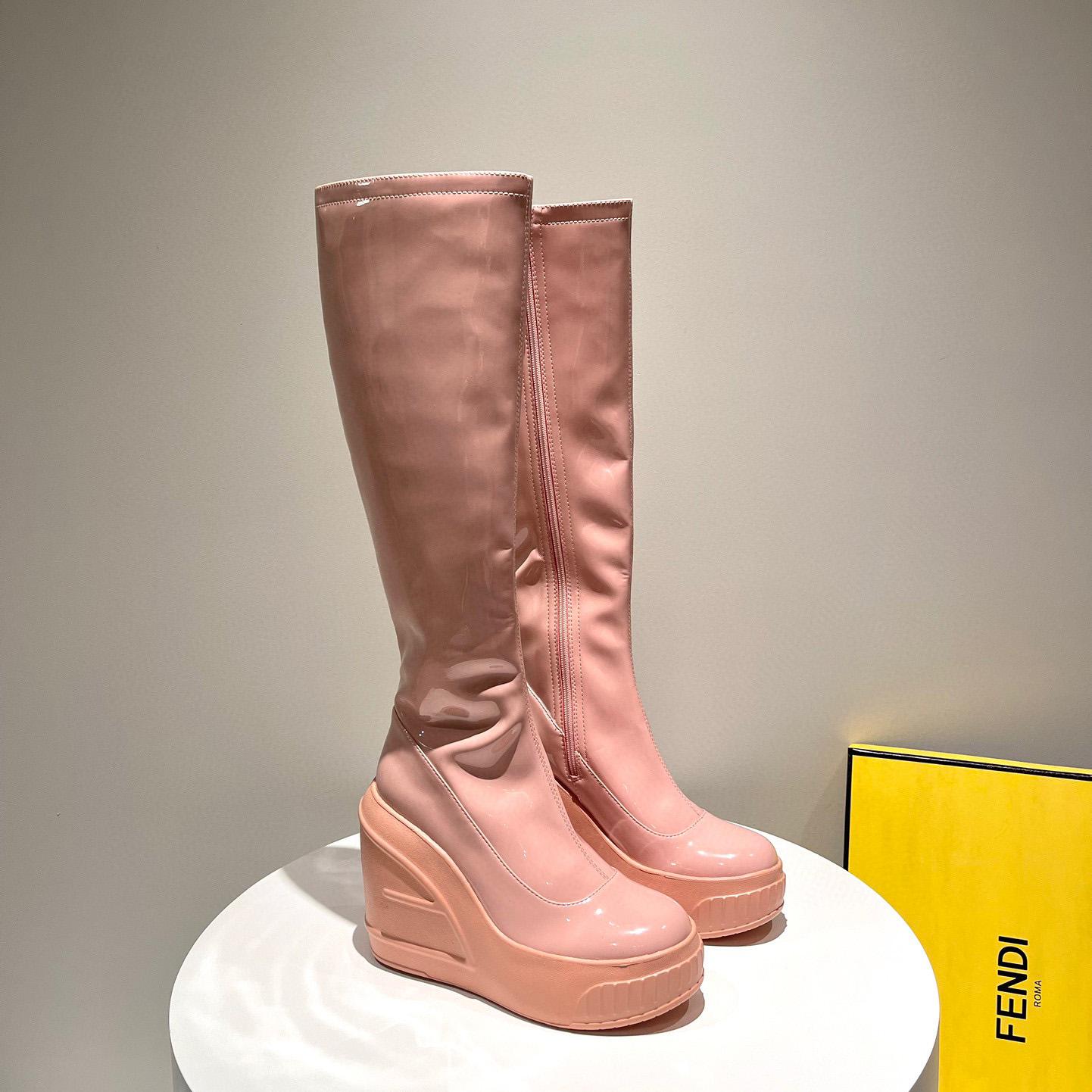 Fendi Fashion Show Pink Patent Leather Boots - DesignerGu