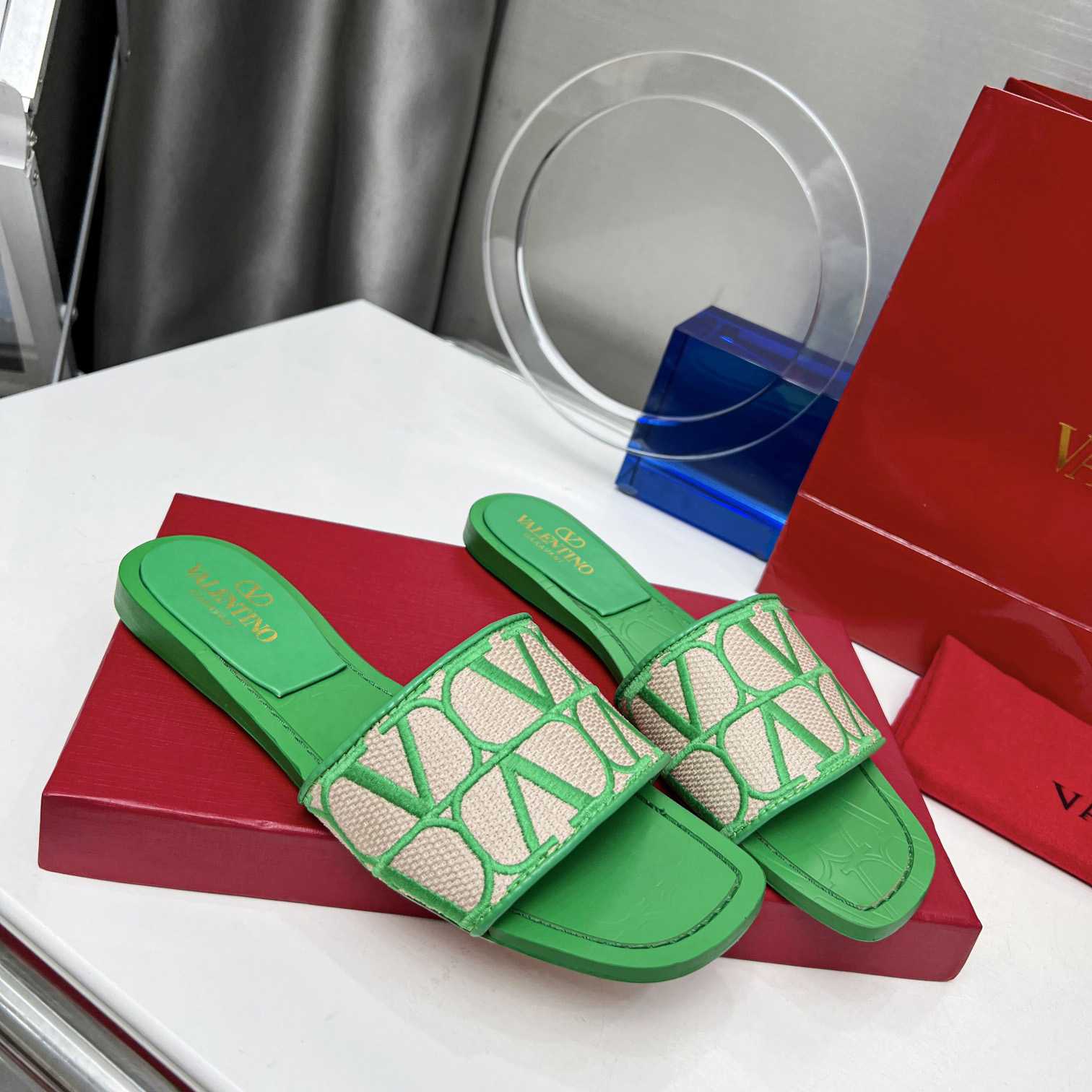 Valenti Toile Iconographe Slide Sandal  - DesignerGu