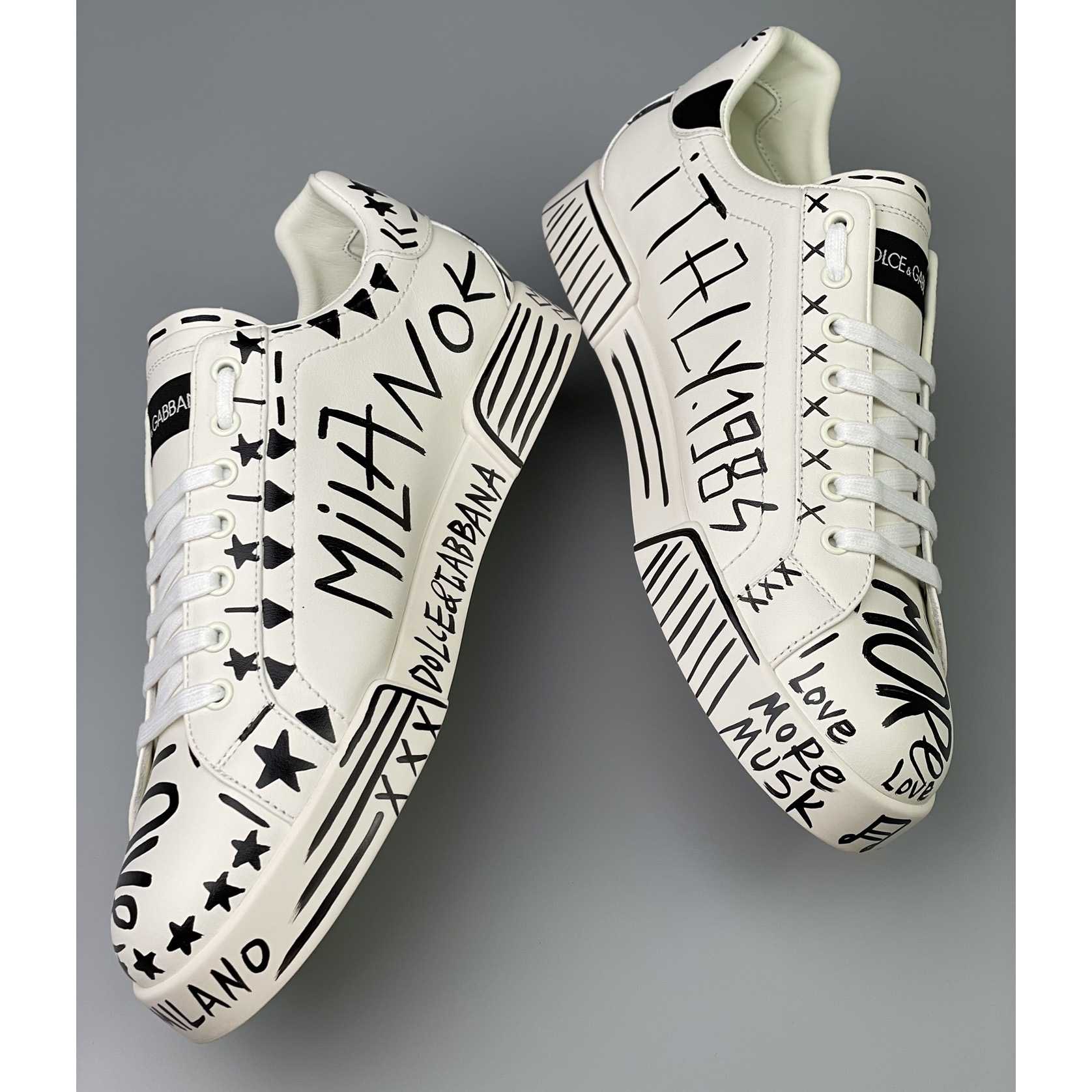 Dolce & Gabbana Hand-painted Calfskin Portofino Sneakers - DesignerGu