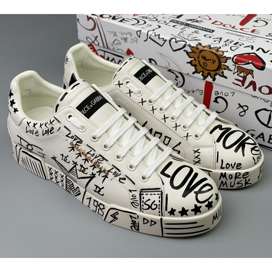 Dolce & Gabbana Hand-painted Calfskin Portofino Sneakers - DesignerGu