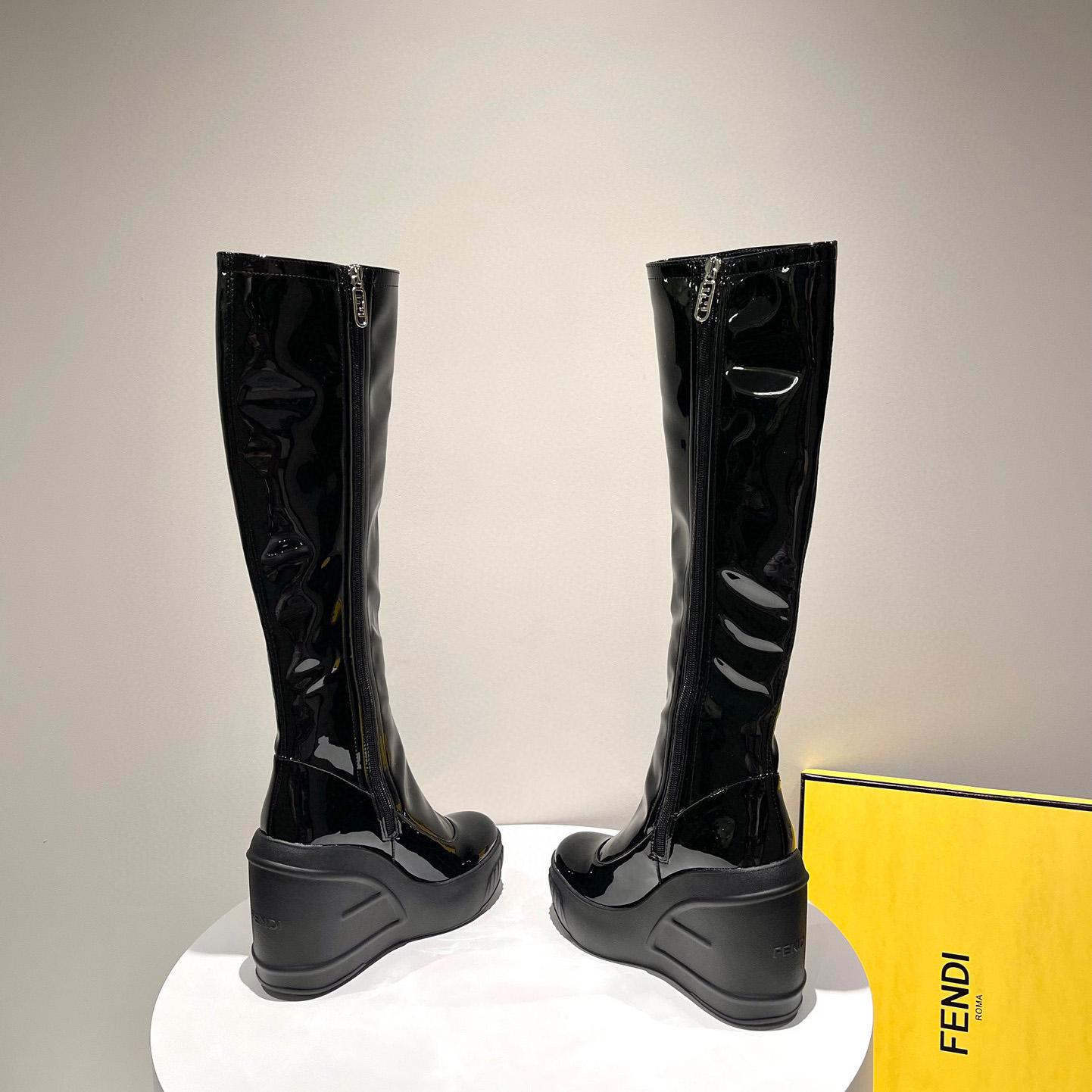 Fendi Fashion Show Black Patent Leather Boots - DesignerGu