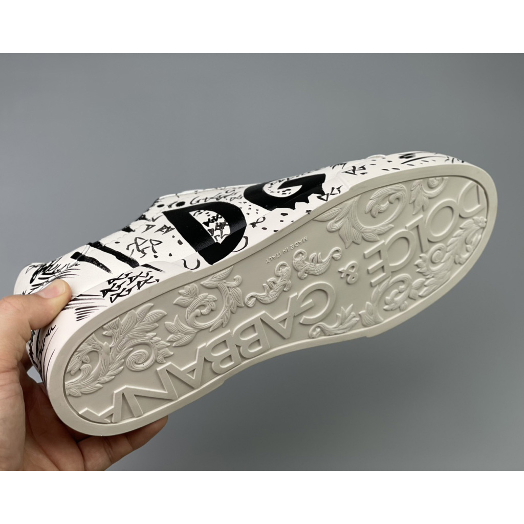 Dolce & Gabbana Calfskin Portofino Sneakers With Logo Print - DesignerGu