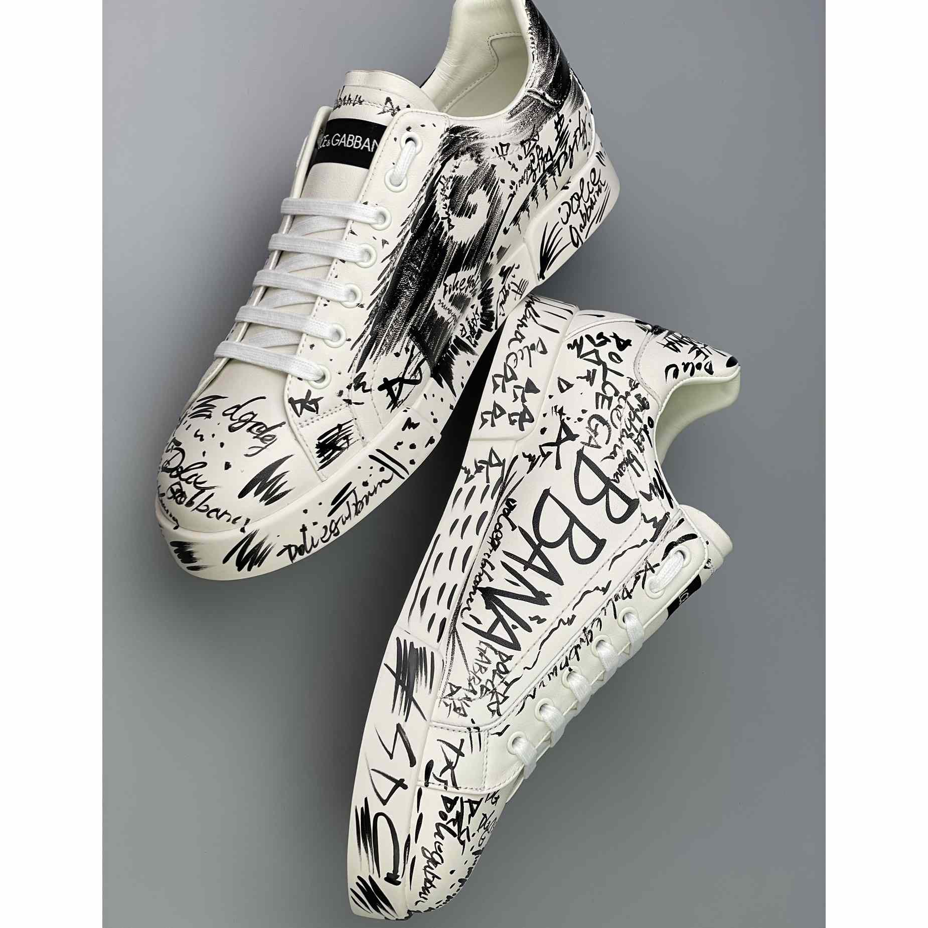 Dolce & Gabbana Calfskin Portofino Sneakers With Logo Print - DesignerGu