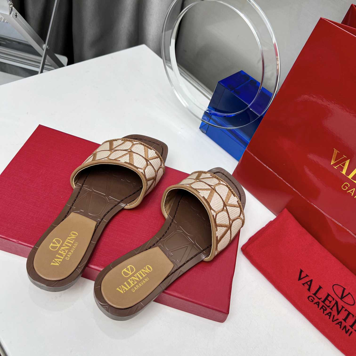 Valenti Toile Iconographe Slide Sandal  - DesignerGu