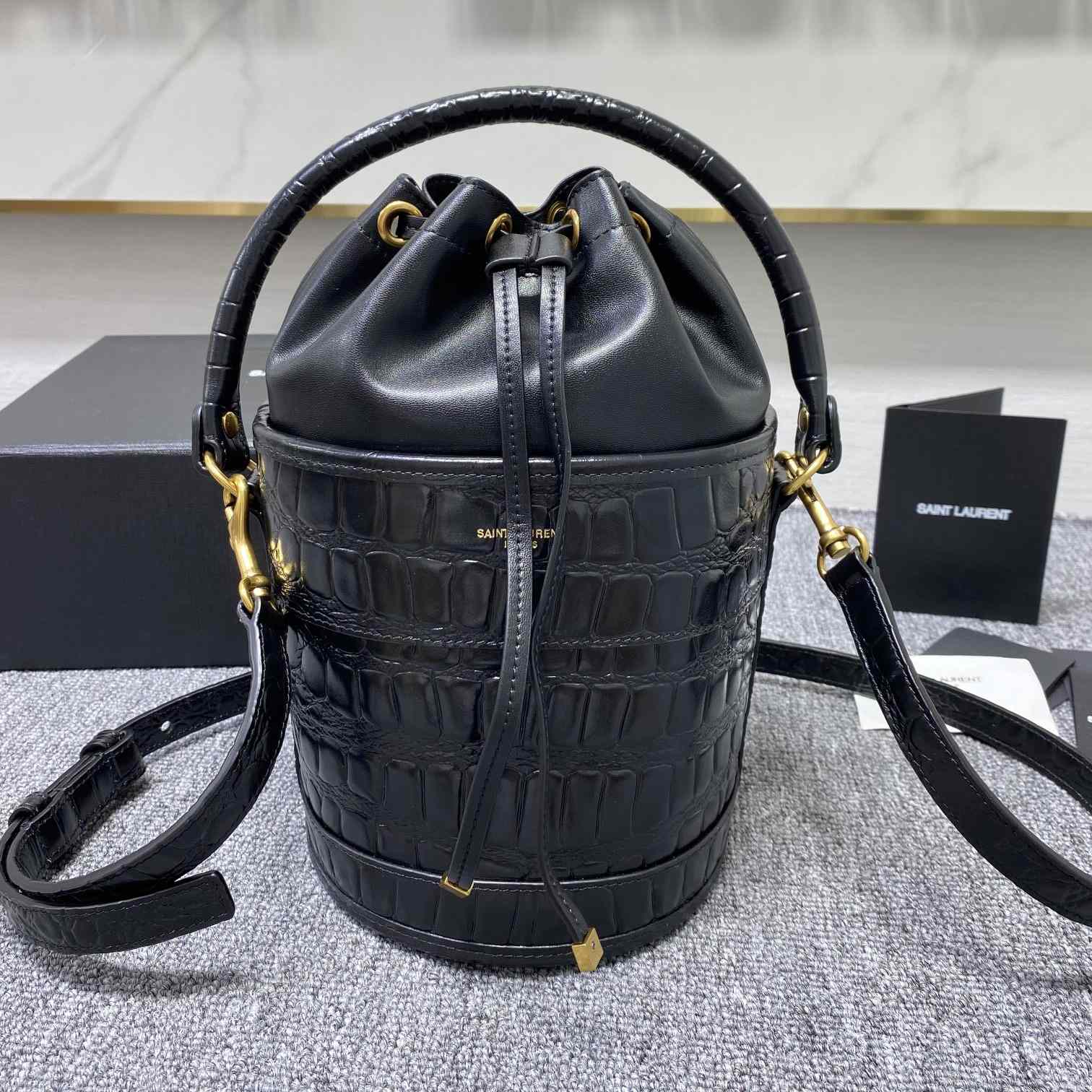 Saint Laurent Crocodile-effect Embossed Bucket Bag(16x26x16cm) - DesignerGu