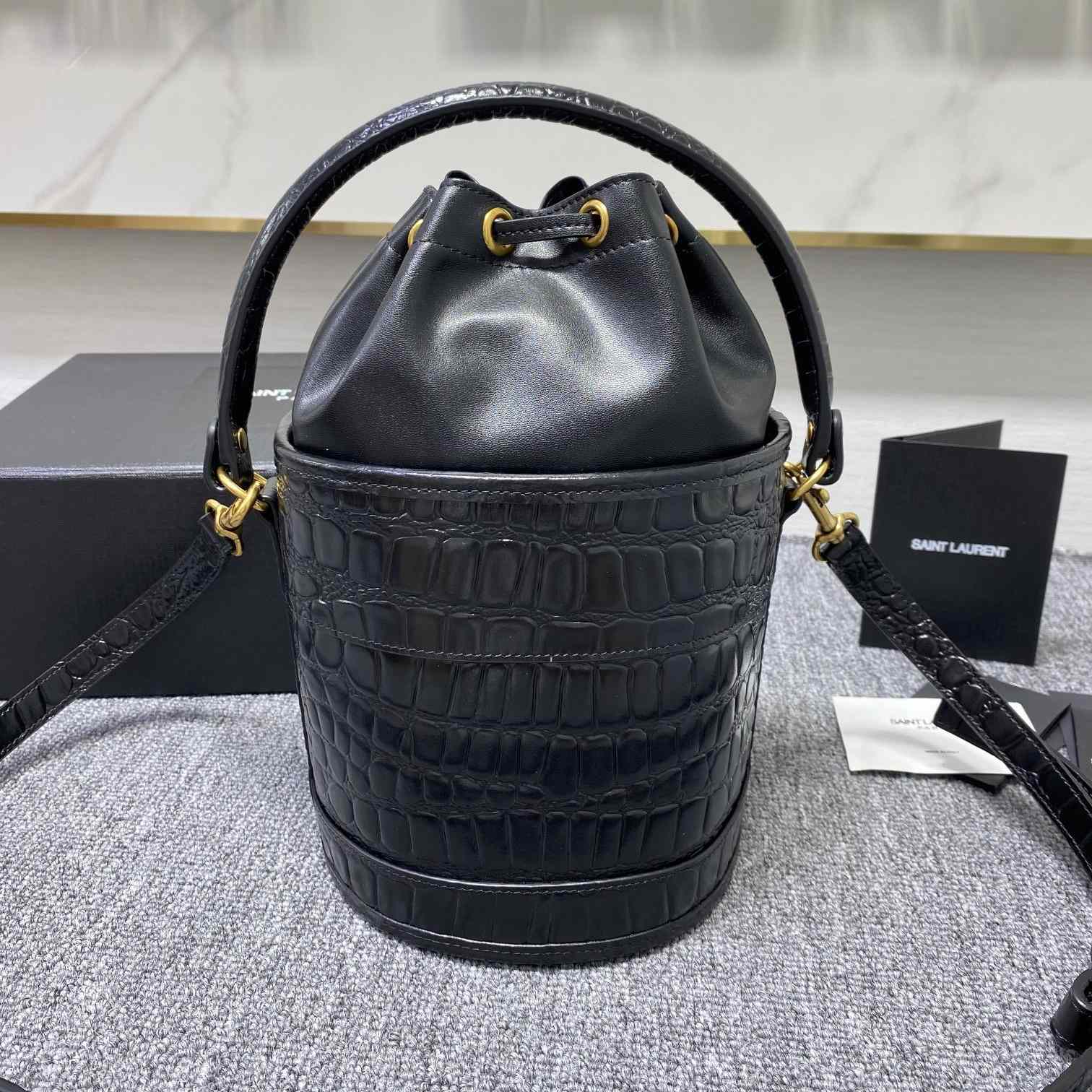 Saint Laurent Crocodile-effect Embossed Bucket Bag(16x26x16cm) - DesignerGu