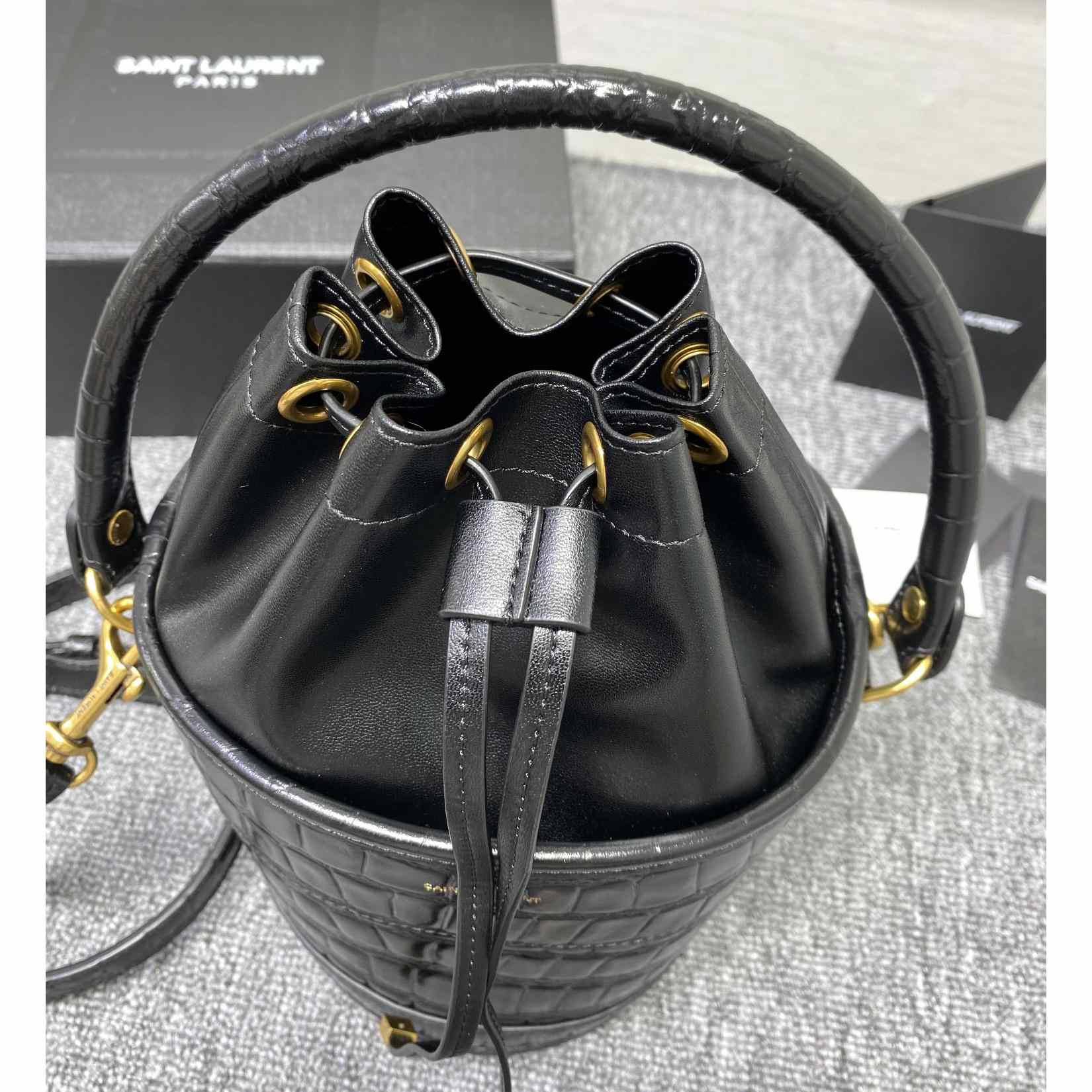 Saint Laurent Crocodile-effect Embossed Bucket Bag(16x26x16cm) - DesignerGu