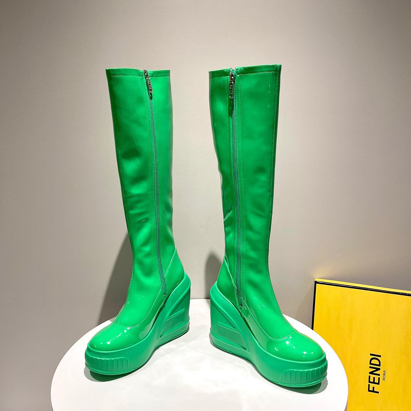 Fendi Fashion Show Green Patent Leather Boots - DesignerGu