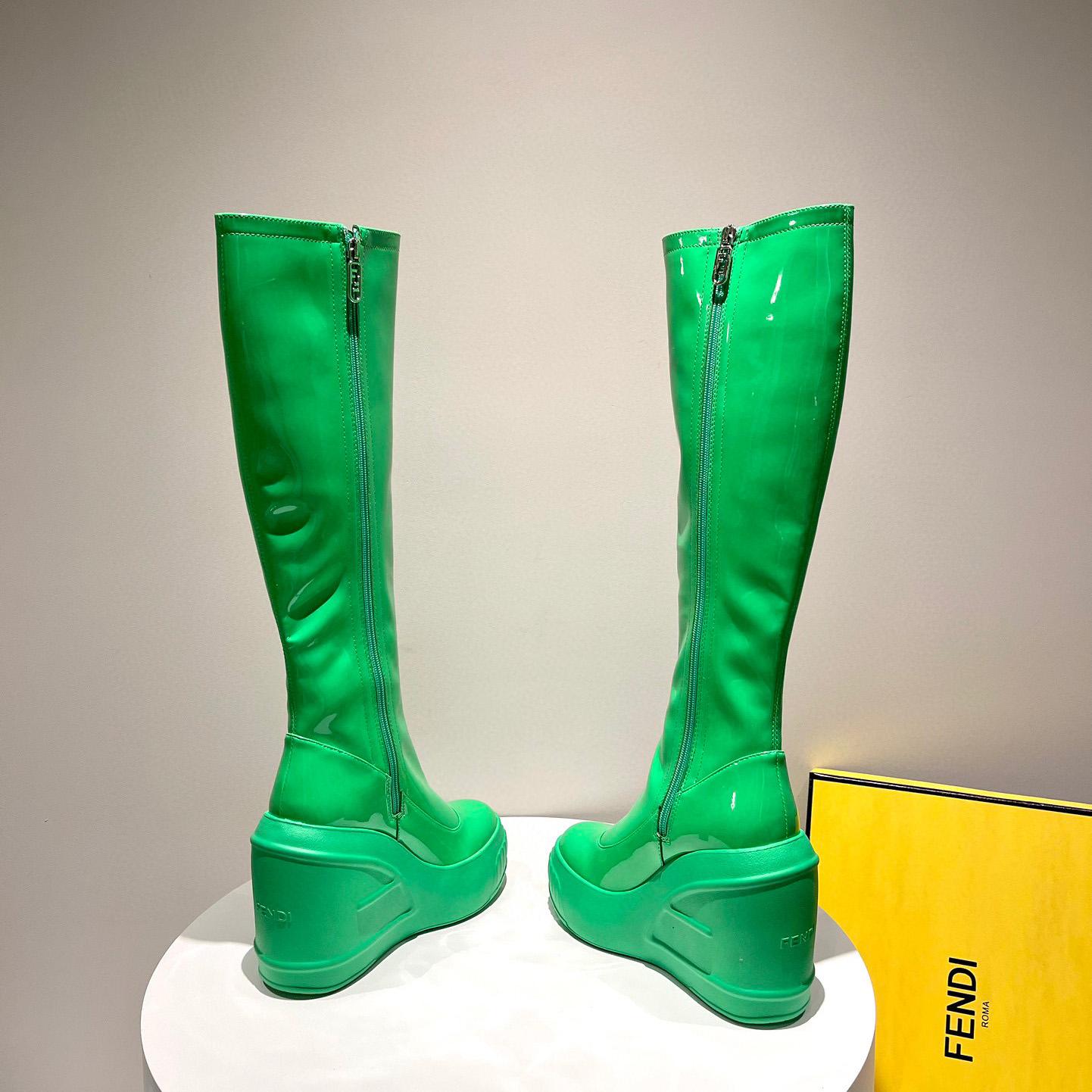 Fendi Fashion Show Green Patent Leather Boots - DesignerGu