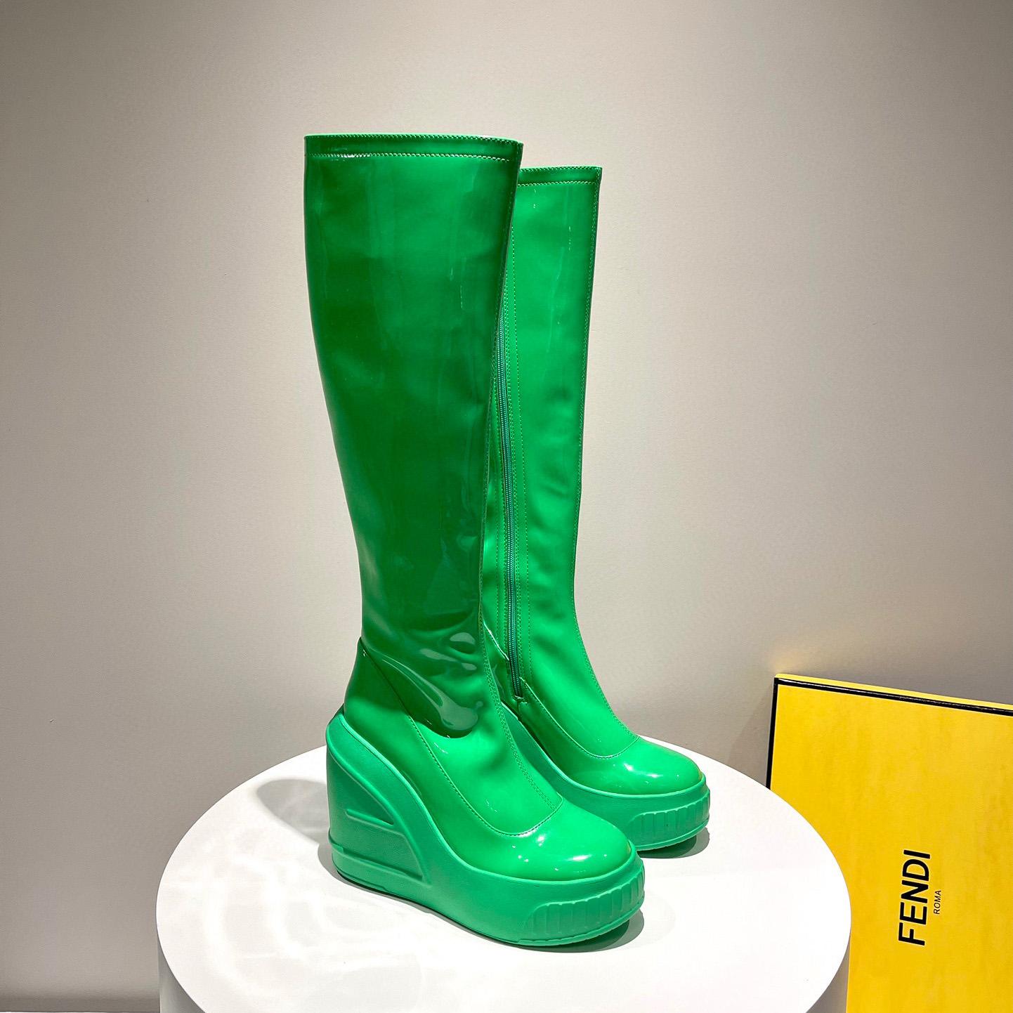 Fendi Fashion Show Green Patent Leather Boots - DesignerGu