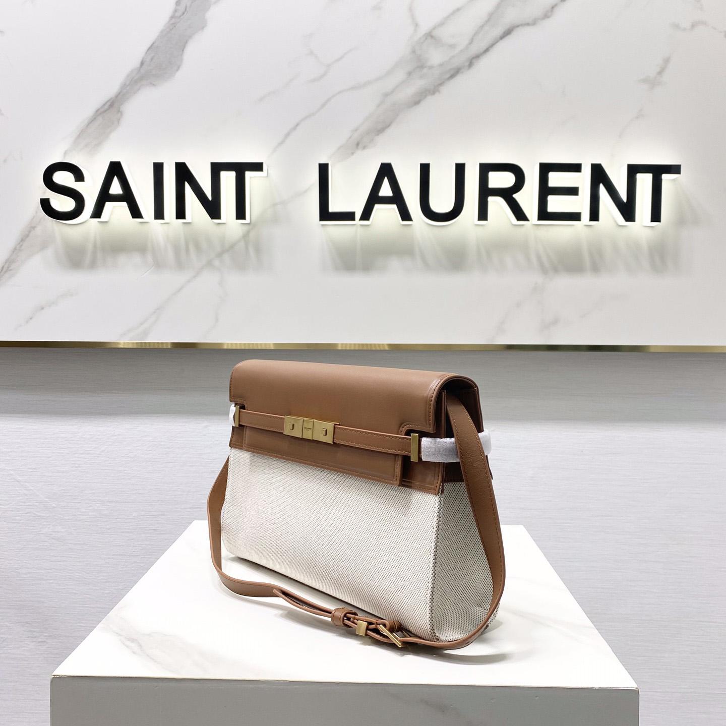 Saint Laurent Manhattan Shoulder Bag In Canvas And Leather - DesignerGu