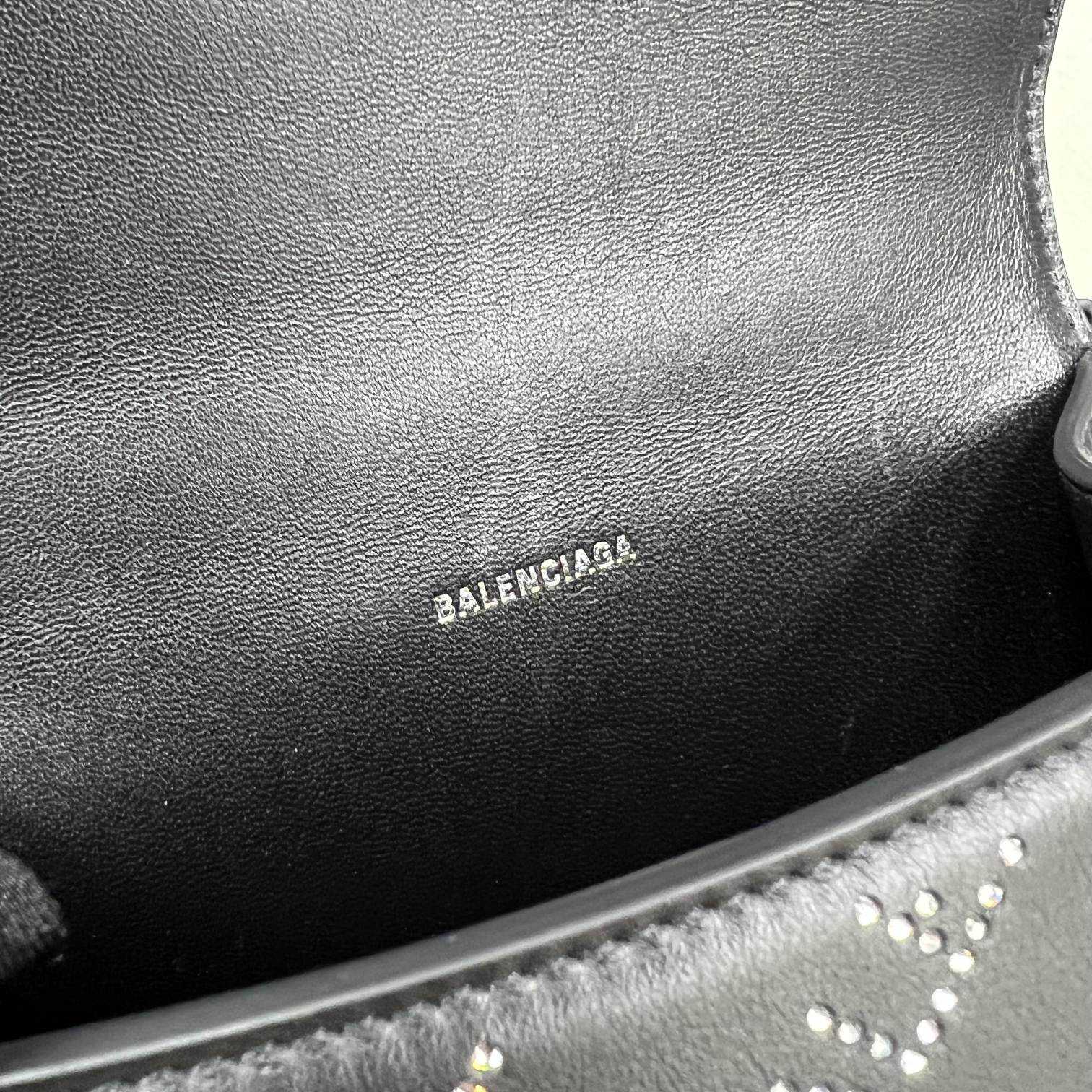 Balenciaga Women's Hourglass XS Handbag With Rhinestones In Black - DesignerGu