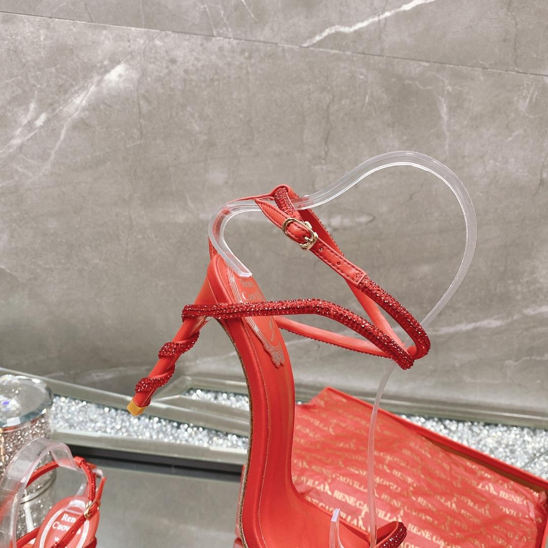 Rene Caovilla Margot Crystal Red Sandal - DesignerGu