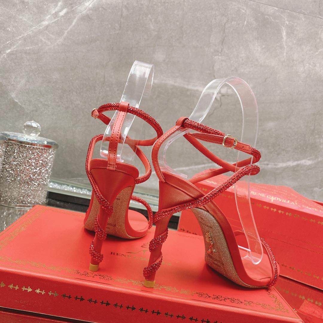 Rene Caovilla Margot Crystal Red Sandal - DesignerGu