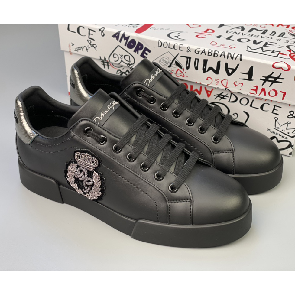 Dolce & Gabbana Calfskin Nappa Portofino Sneakers With Crown Patch - DesignerGu