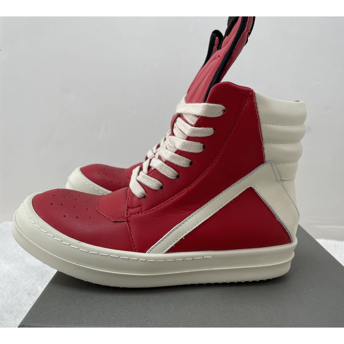 Rick Owens Red Geobasket High-Top Sneakers - DesignerGu