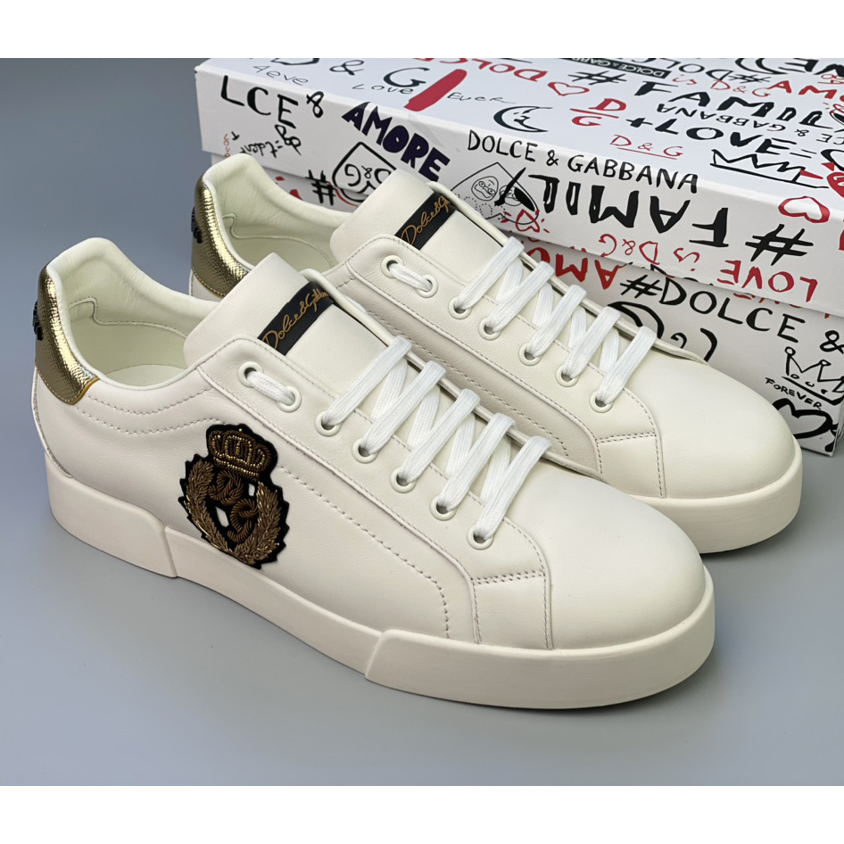 Dolce & Gabbana Calfskin Nappa Portofino Sneakers With Crown Patch - DesignerGu