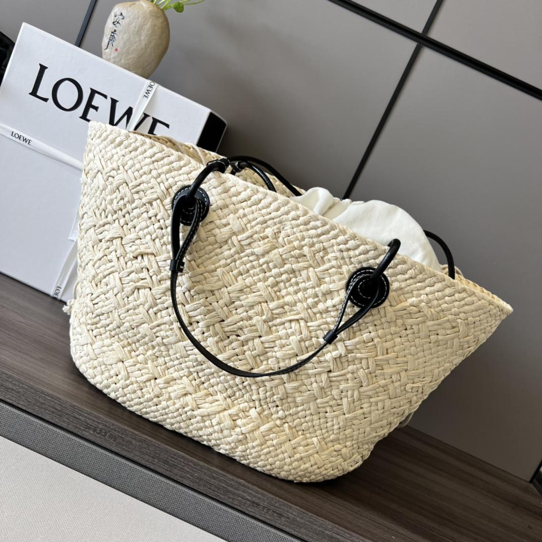 Loewe Anagram Basket Bag In Iraca Palm And Calfskin - DesignerGu