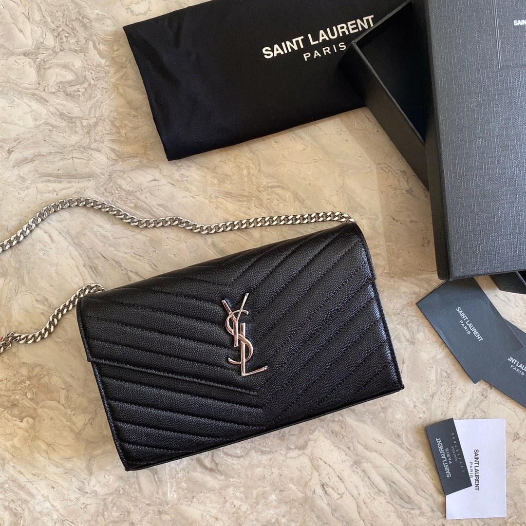 Saint Laurent Cassandre Matelasse Envelope Chain Wallet In Grain De Poudre Embossed Leather - DesignerGu