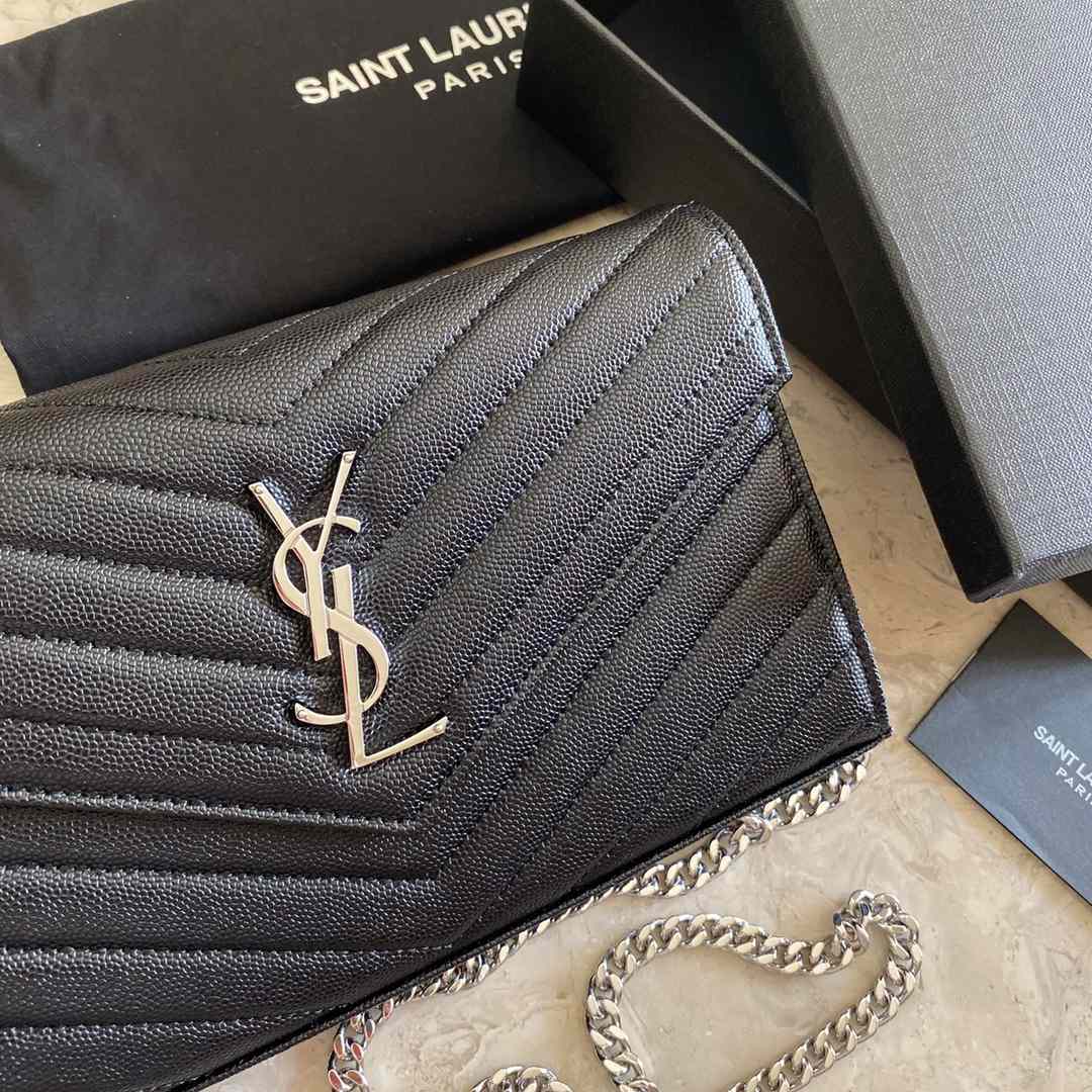 Saint Laurent Cassandre Matelasse Envelope Chain Wallet In Grain De Poudre Embossed Leather - DesignerGu