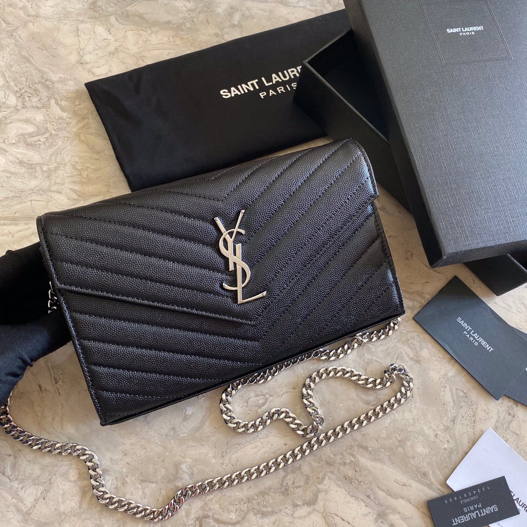 Saint Laurent Cassandre Matelasse Envelope Chain Wallet In Grain De Poudre Embossed Leather - DesignerGu