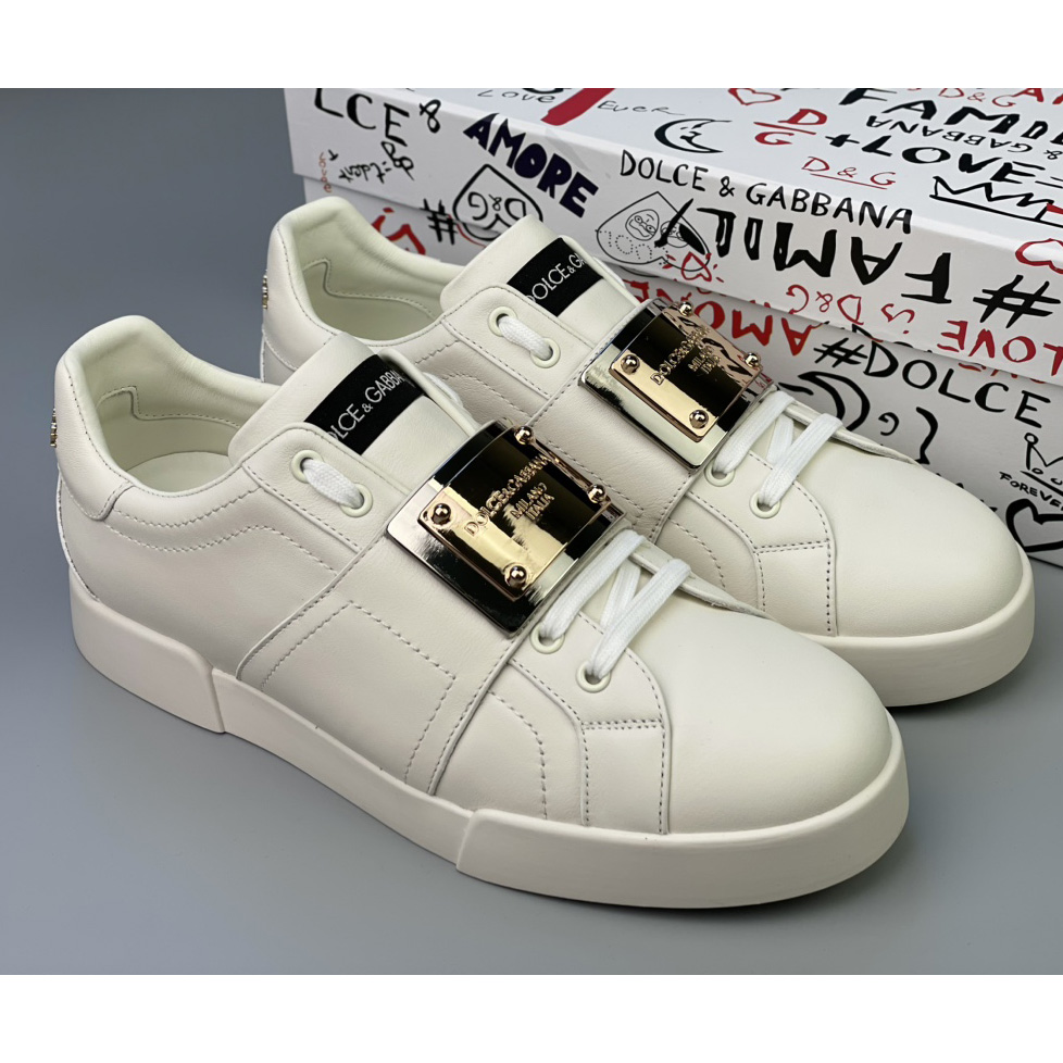 Dolce & Gabbana Calfskin Portofino Sneakers With Branded Tag - DesignerGu