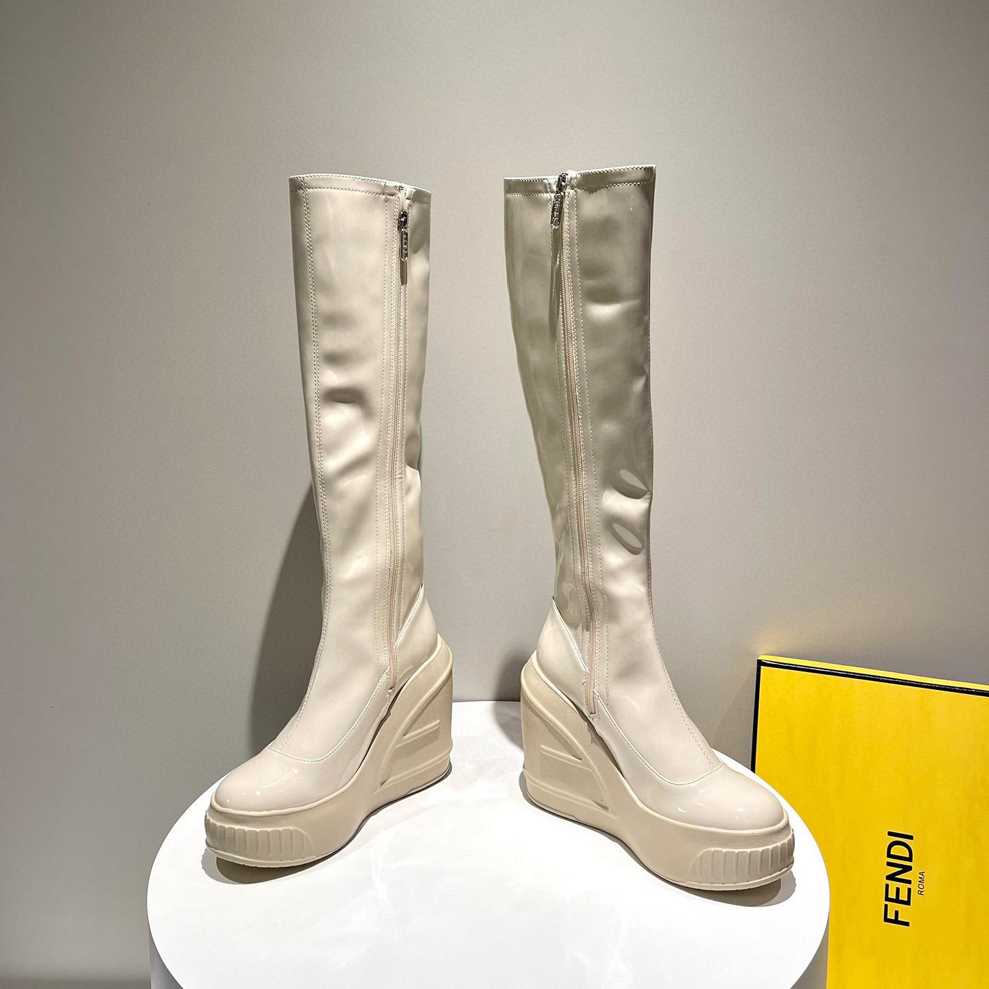 Fendi Fashion Show White Patent Leather Boots - DesignerGu