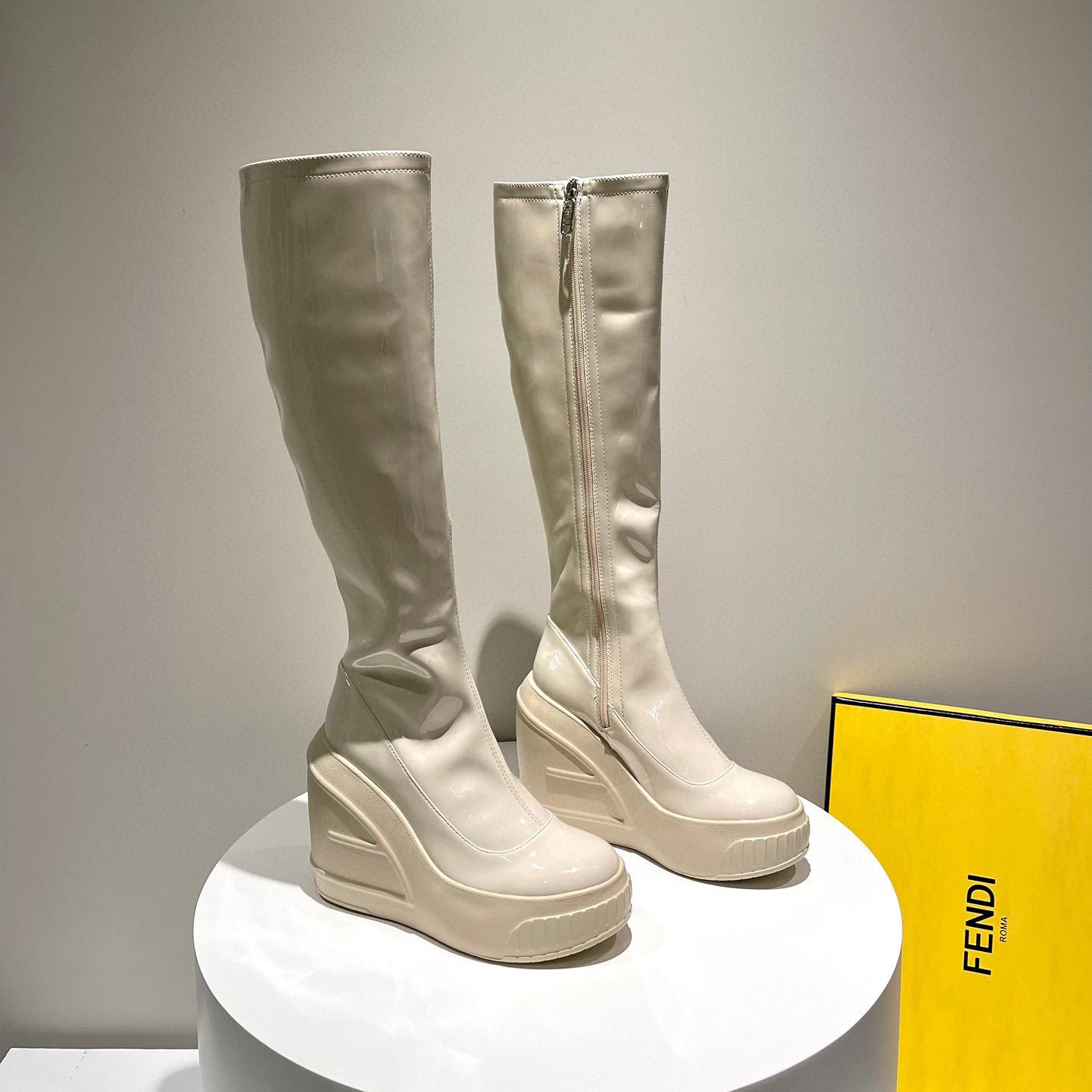 Fendi Fashion Show White Patent Leather Boots - DesignerGu