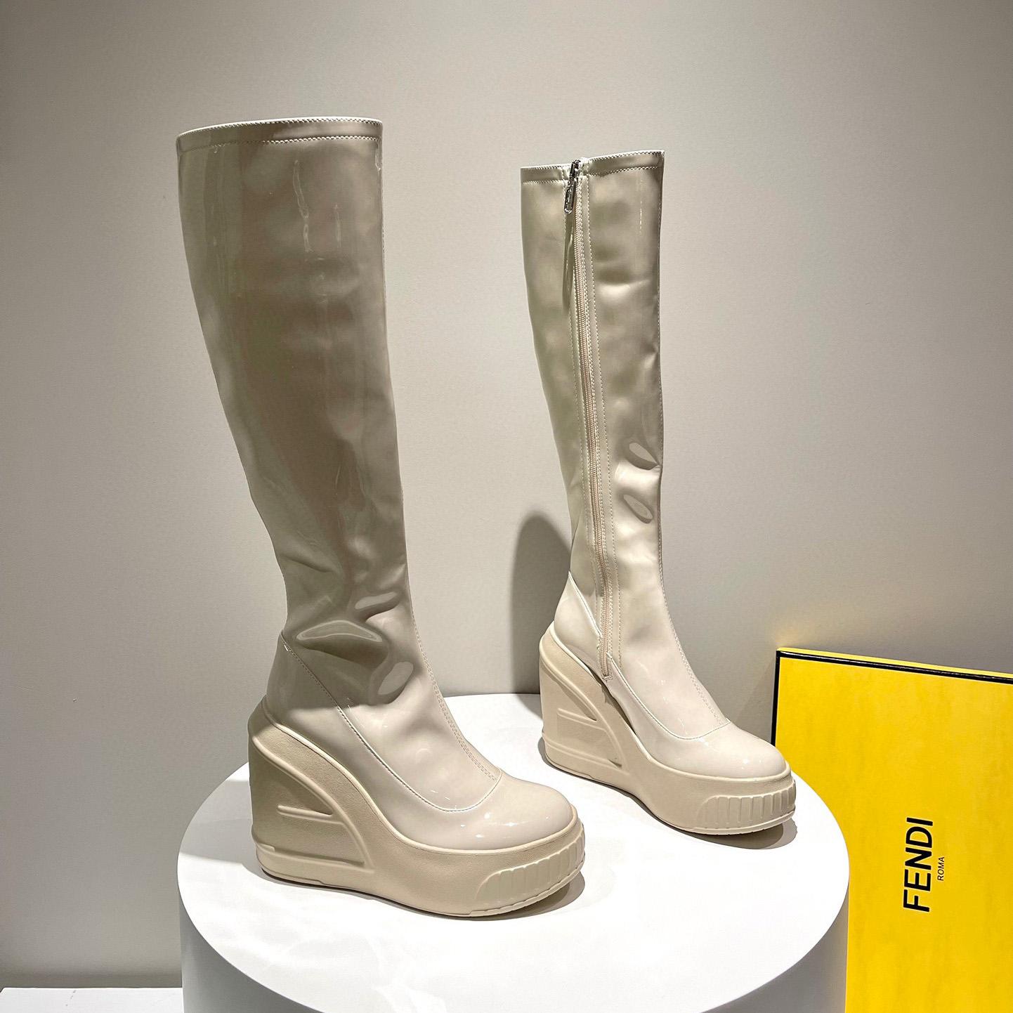 Fendi Fashion Show White Patent Leather Boots - DesignerGu