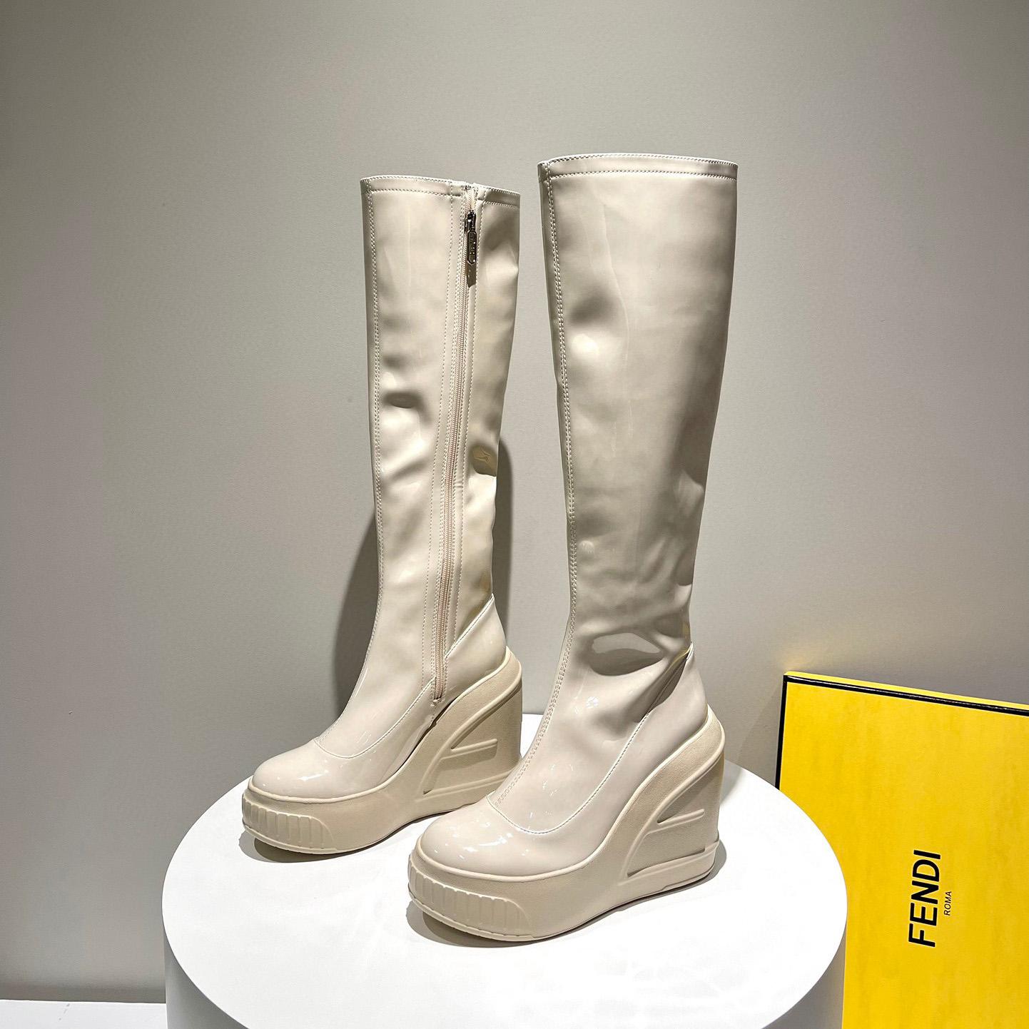 Fendi Fashion Show White Patent Leather Boots - DesignerGu