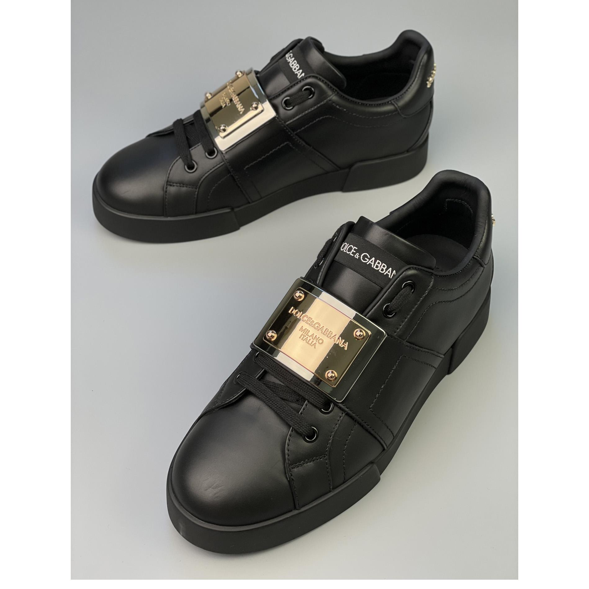 Dolce & Gabbana Calfskin Portofino Sneakers With Branded Tag - DesignerGu