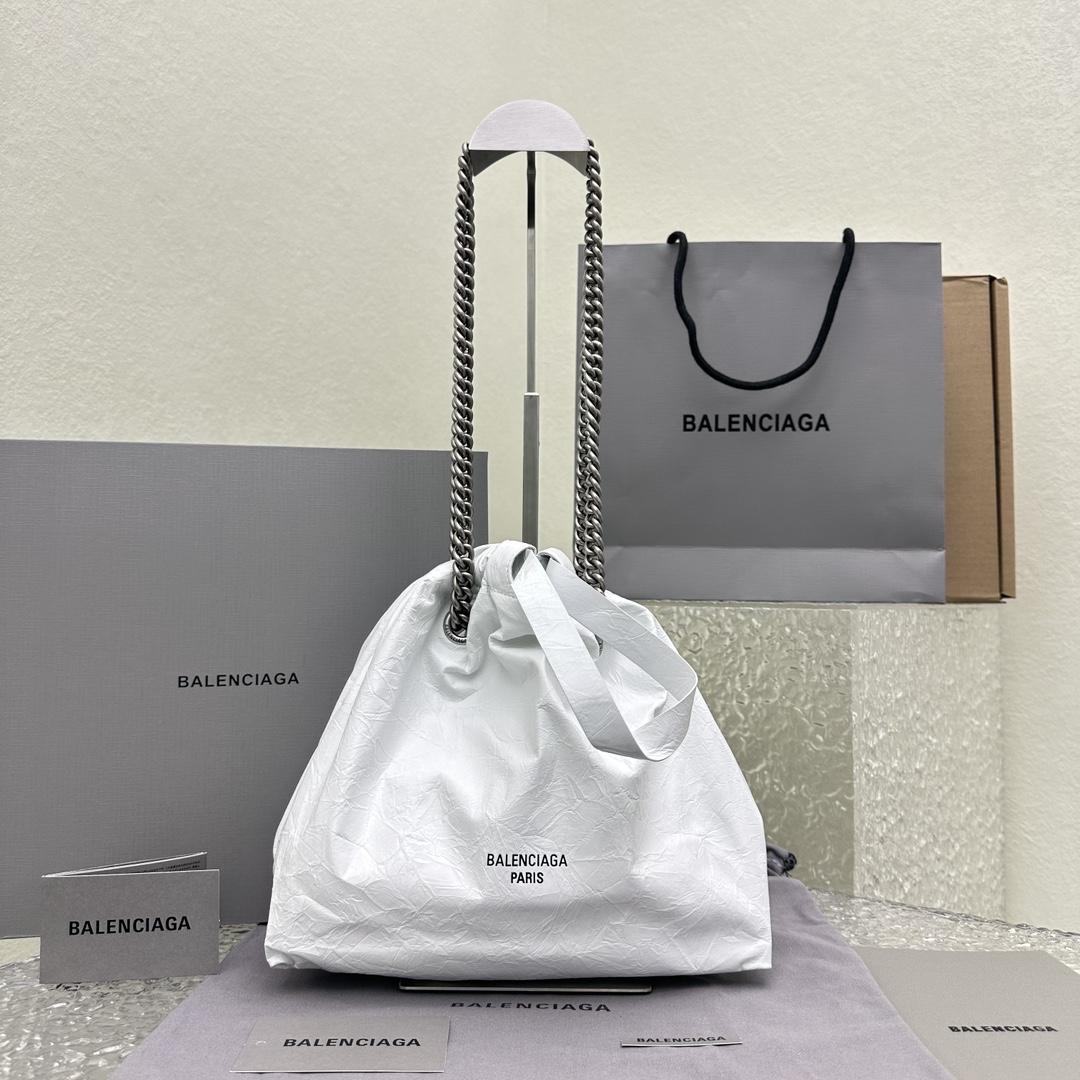 Balenciaga Women's Crush Small Tote Bag In Optic White - DesignerGu