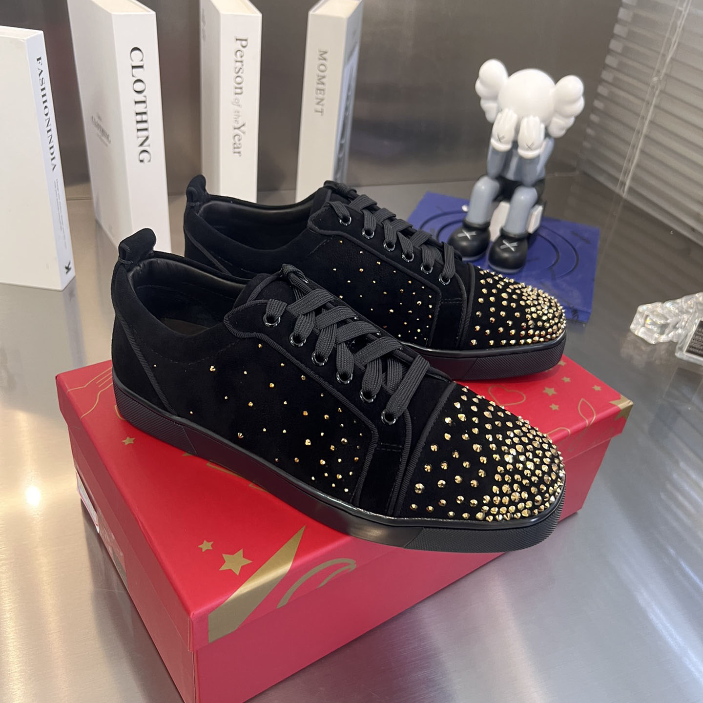 Christian Louboutin Men's Degralouis Junior Strass Flat Low-Top Sneakers - DesignerGu