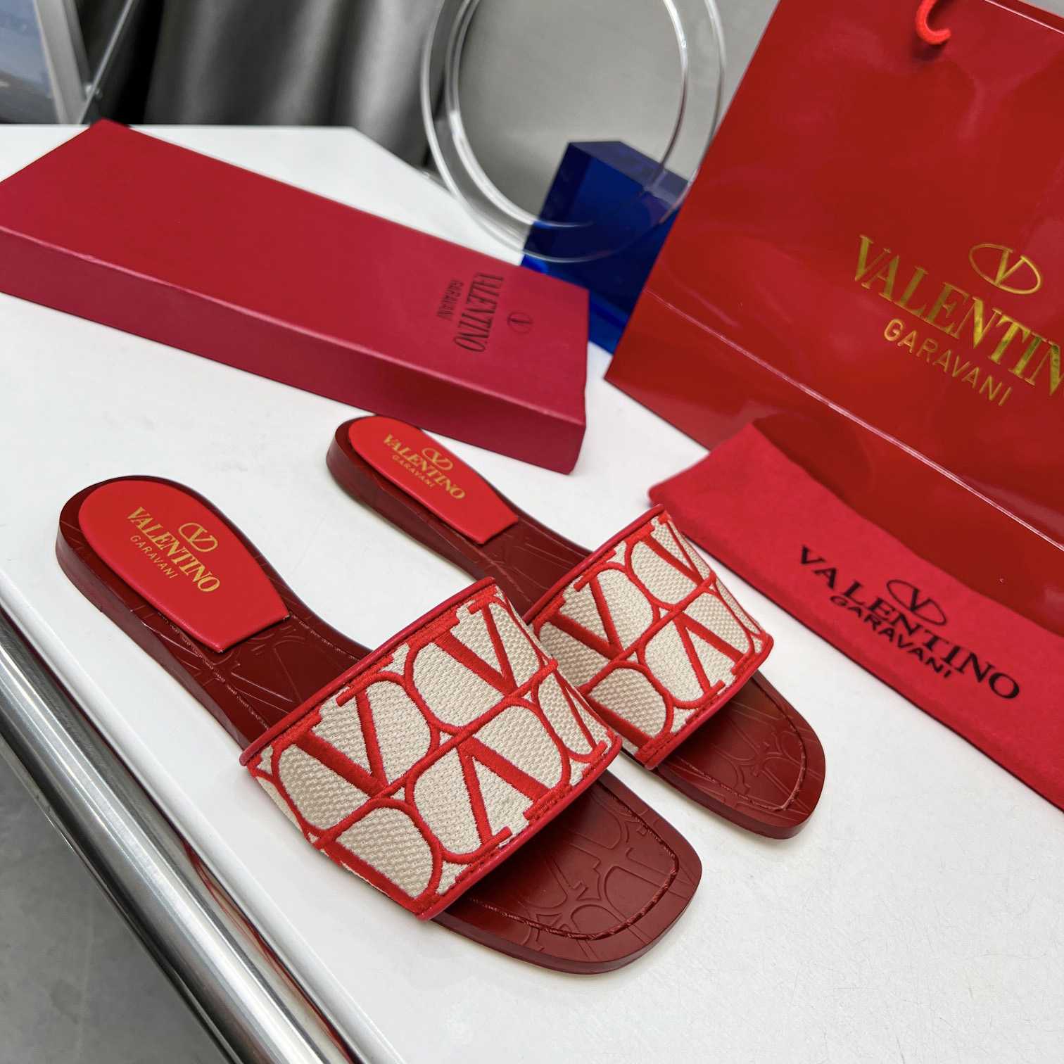 Valenti Toile Iconographe Slide Sandal  - DesignerGu