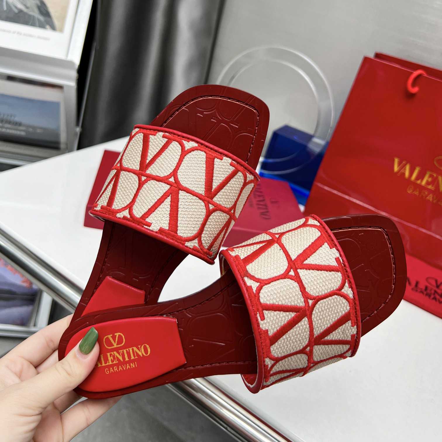 Valenti Toile Iconographe Slide Sandal  - DesignerGu