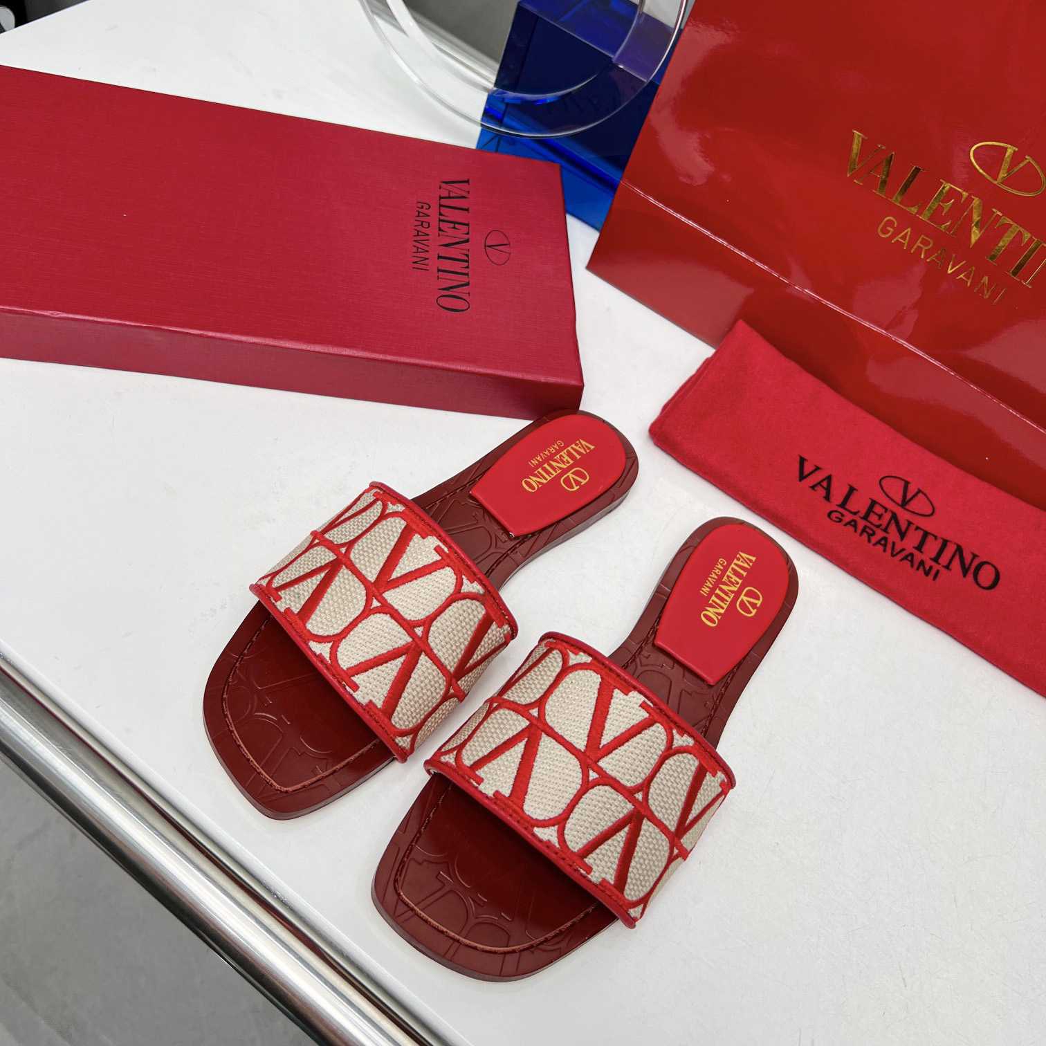 Valenti Toile Iconographe Slide Sandal  - DesignerGu