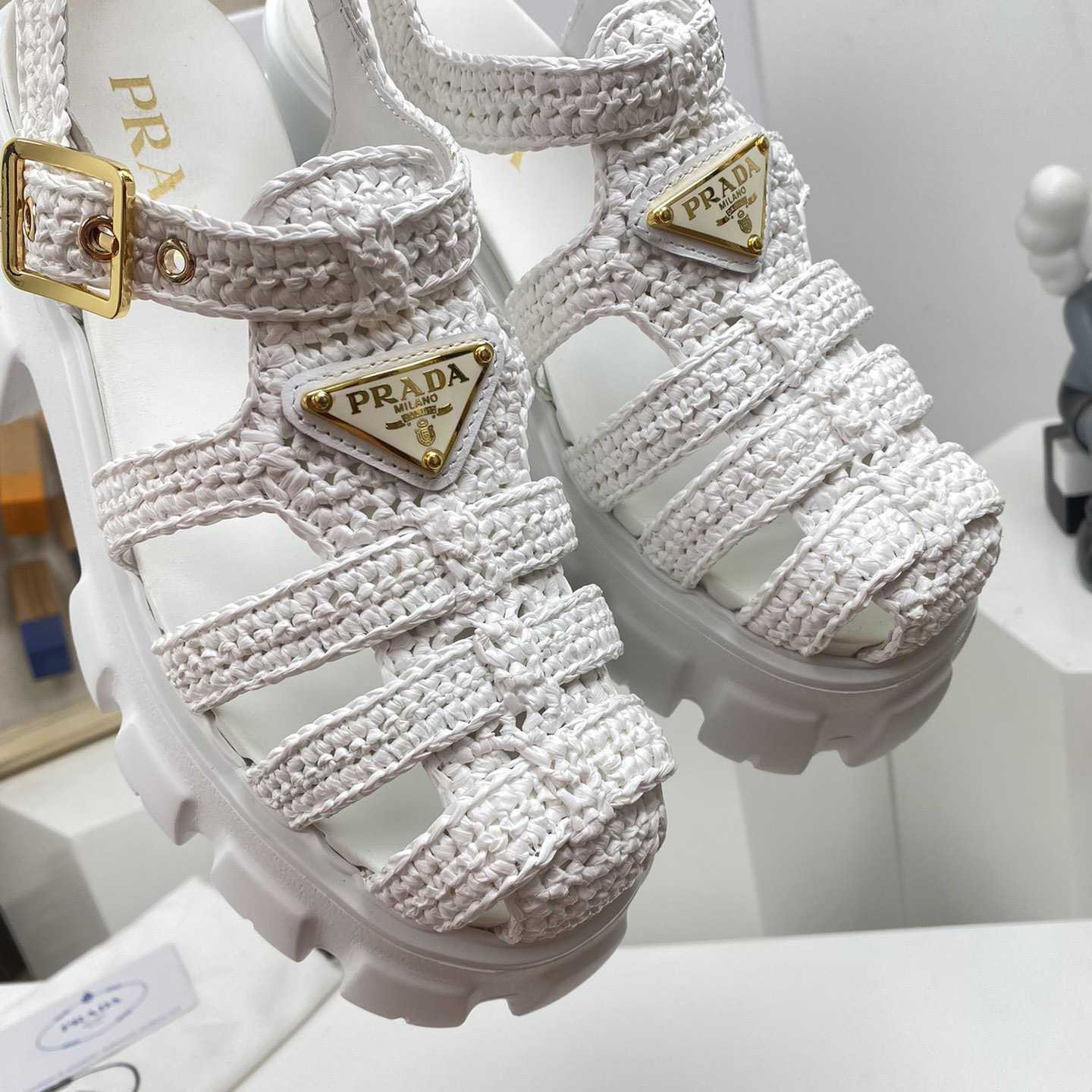 Prada Monolith Crochet Cage Sandals - DesignerGu