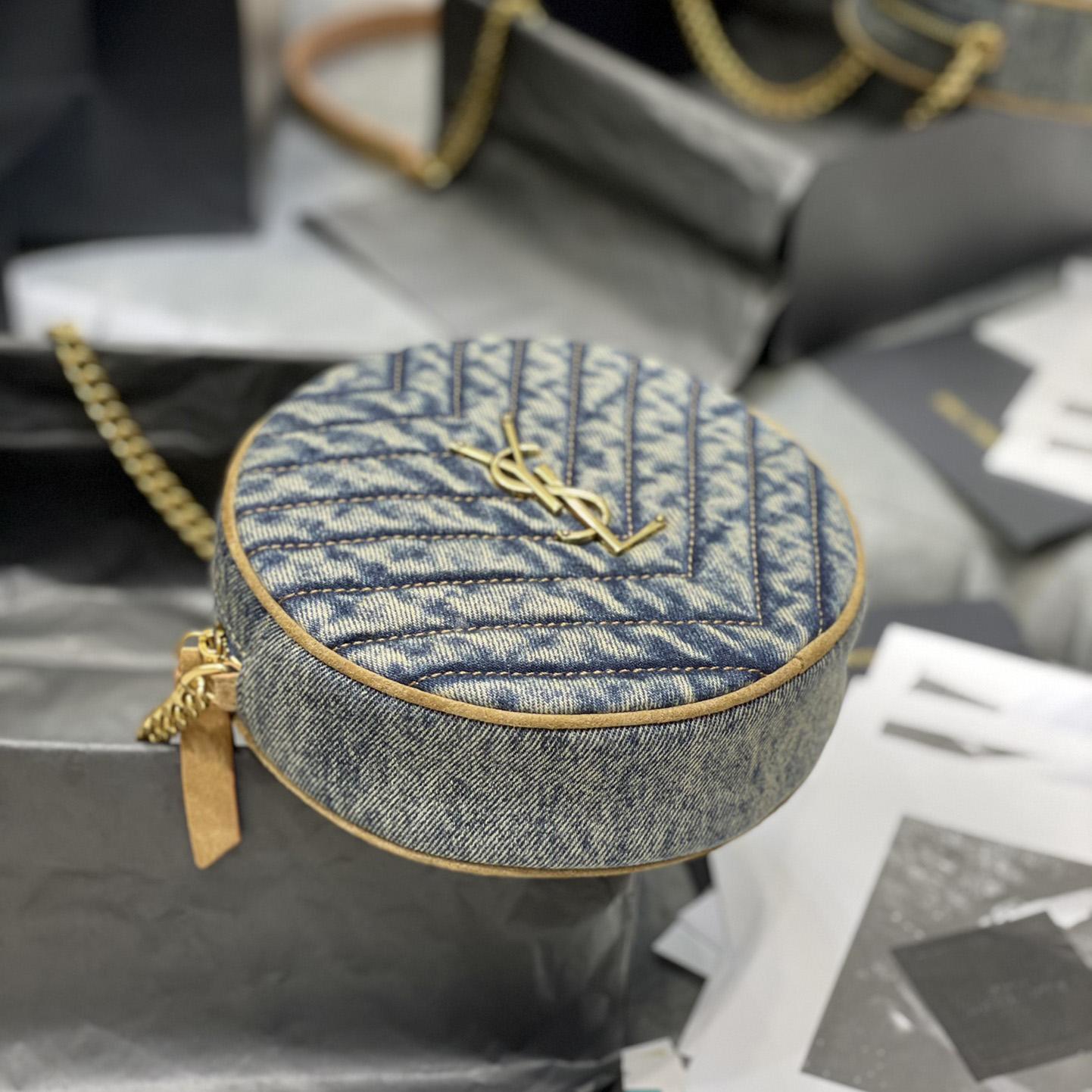 Saint Laurent Nile Round Matelassé Denim Bag (17-17-5.5cm) - DesignerGu