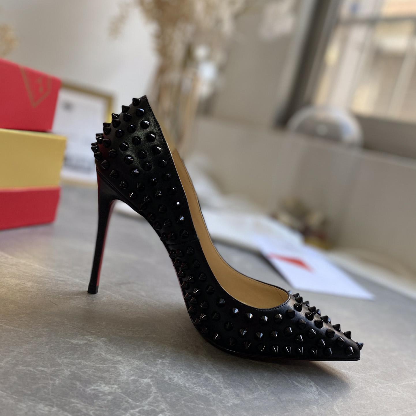 Christian Louboutin Black Patent Leather Pigalle Spikes Pumps   85mm - DesignerGu