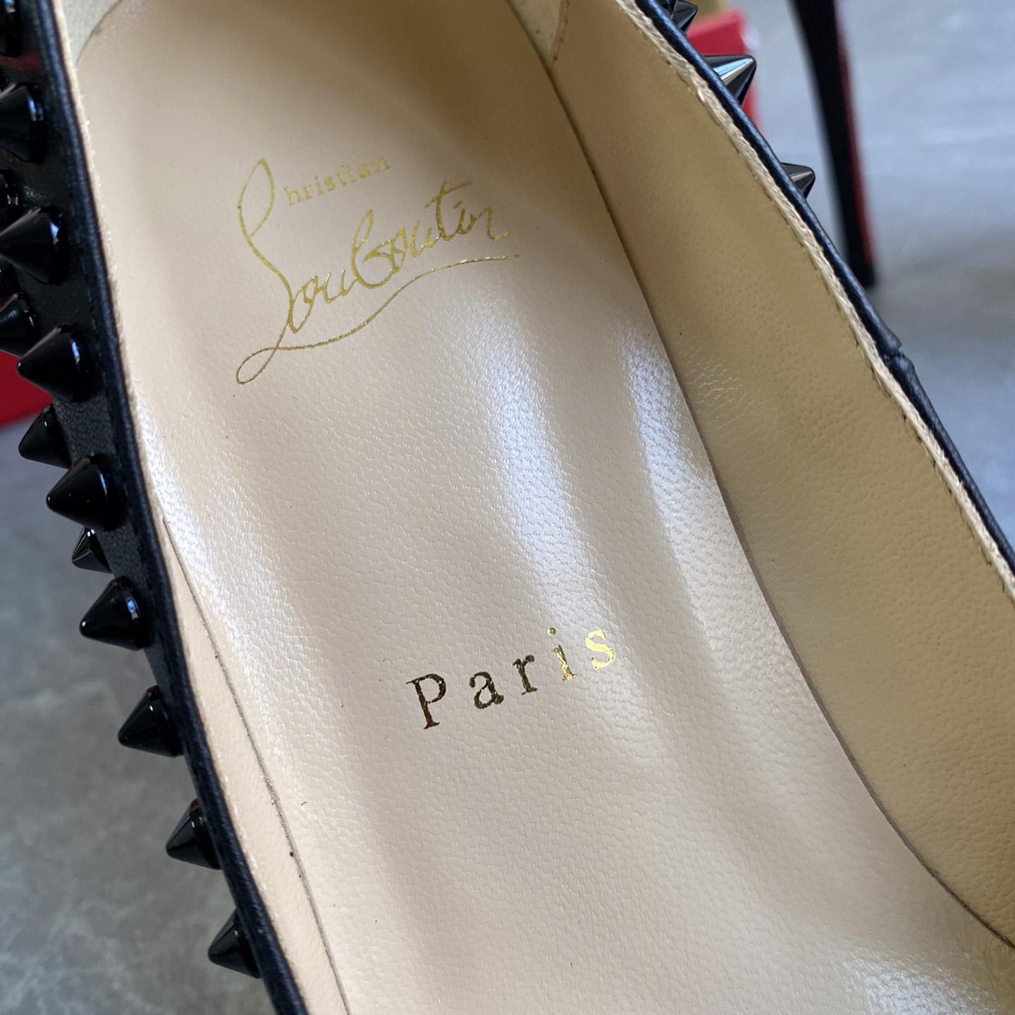 Christian Louboutin Black Patent Leather Pigalle Spikes Pumps   85mm - DesignerGu