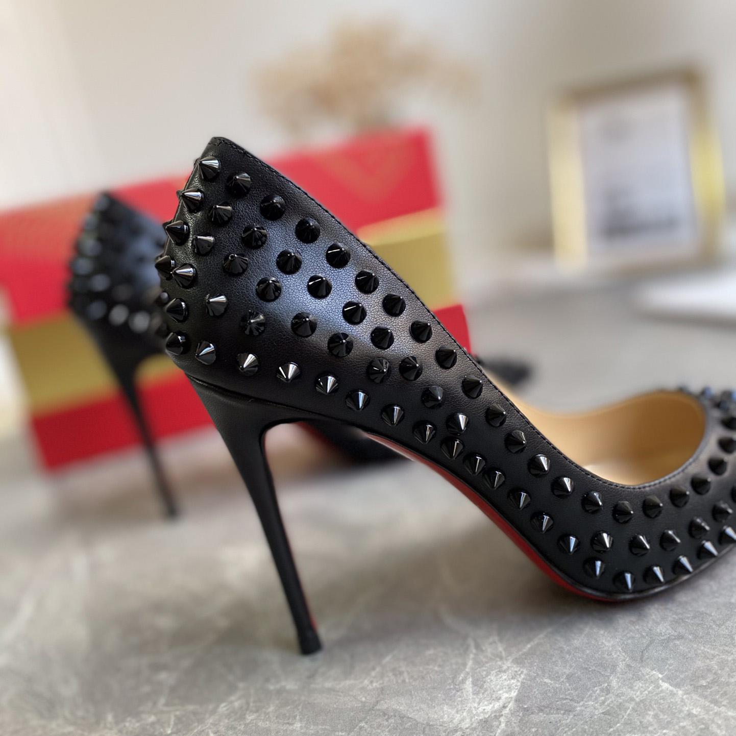 Christian Louboutin Black Patent Leather Pigalle Spikes Pumps   85mm - DesignerGu