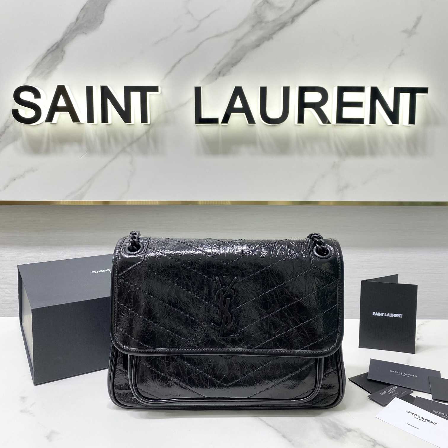 Saint Laurent Niki Medium Chain Bag In Crinkled Vintage Leather  - DesignerGu