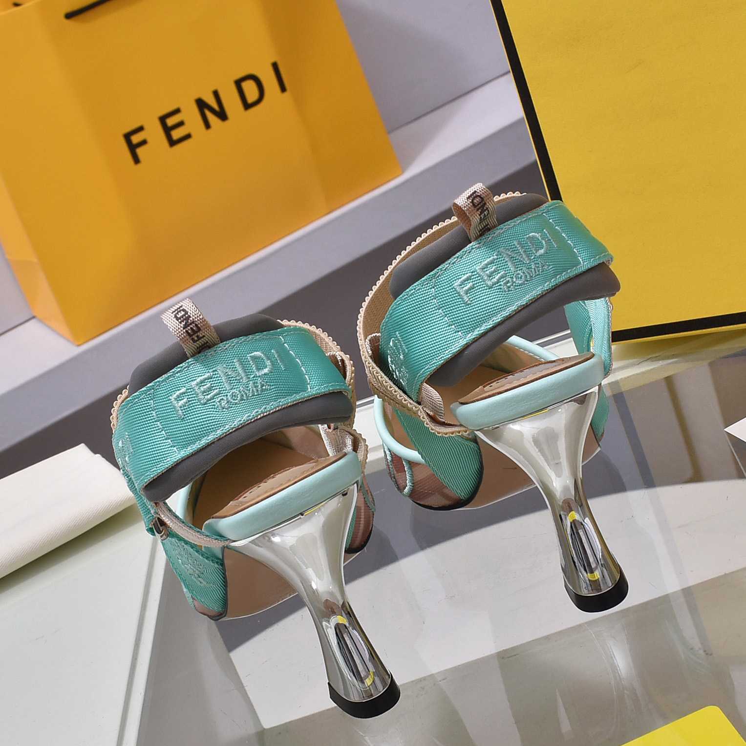 Fendi Colibrì Beige Mesh High-heeled Slingbacks - DesignerGu