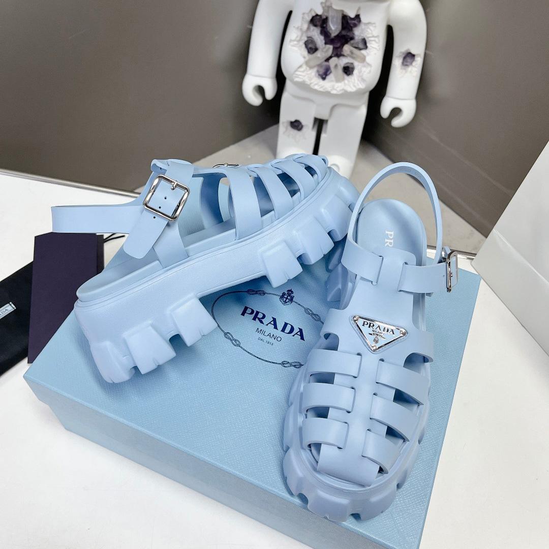 Prada Women's Light-blue Rubber Sandals - DesignerGu